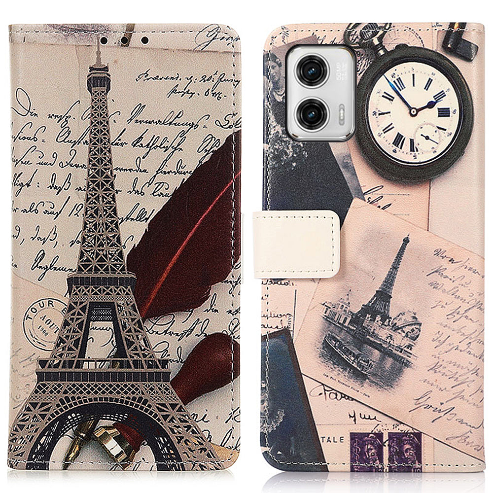 Leather Phone Stand Case for Motorola Moto G73 5G Pattern Printing Wallet Protective Phone Cover