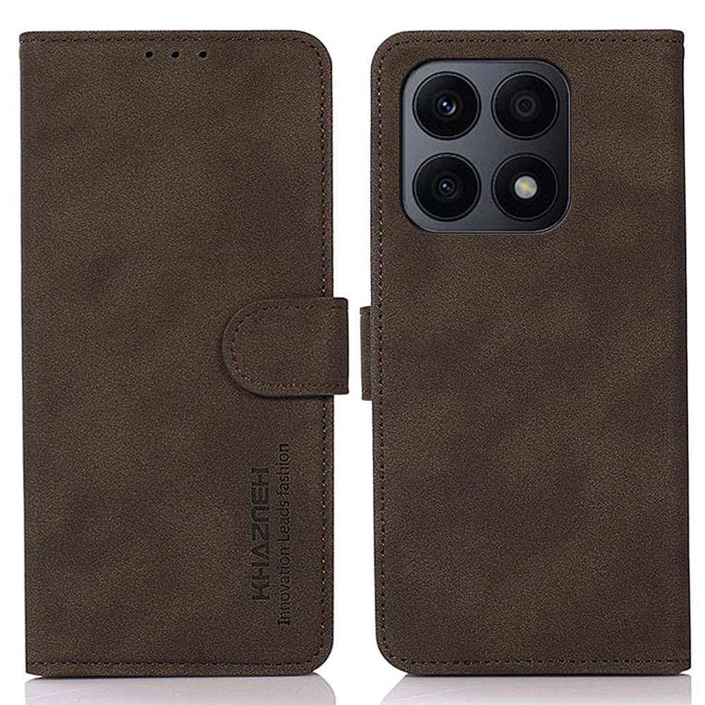 KHAZNEH For Honor X8a 4G Textured Wallet Stand Protective Cover PU Leather Anti-drop Phone Case