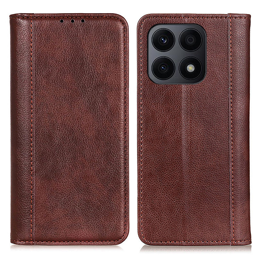 For Honor X8a 4G Split Leather Phone Stand Case Litchi Texture Magnetic Auto-absorbed Wallet Cover
