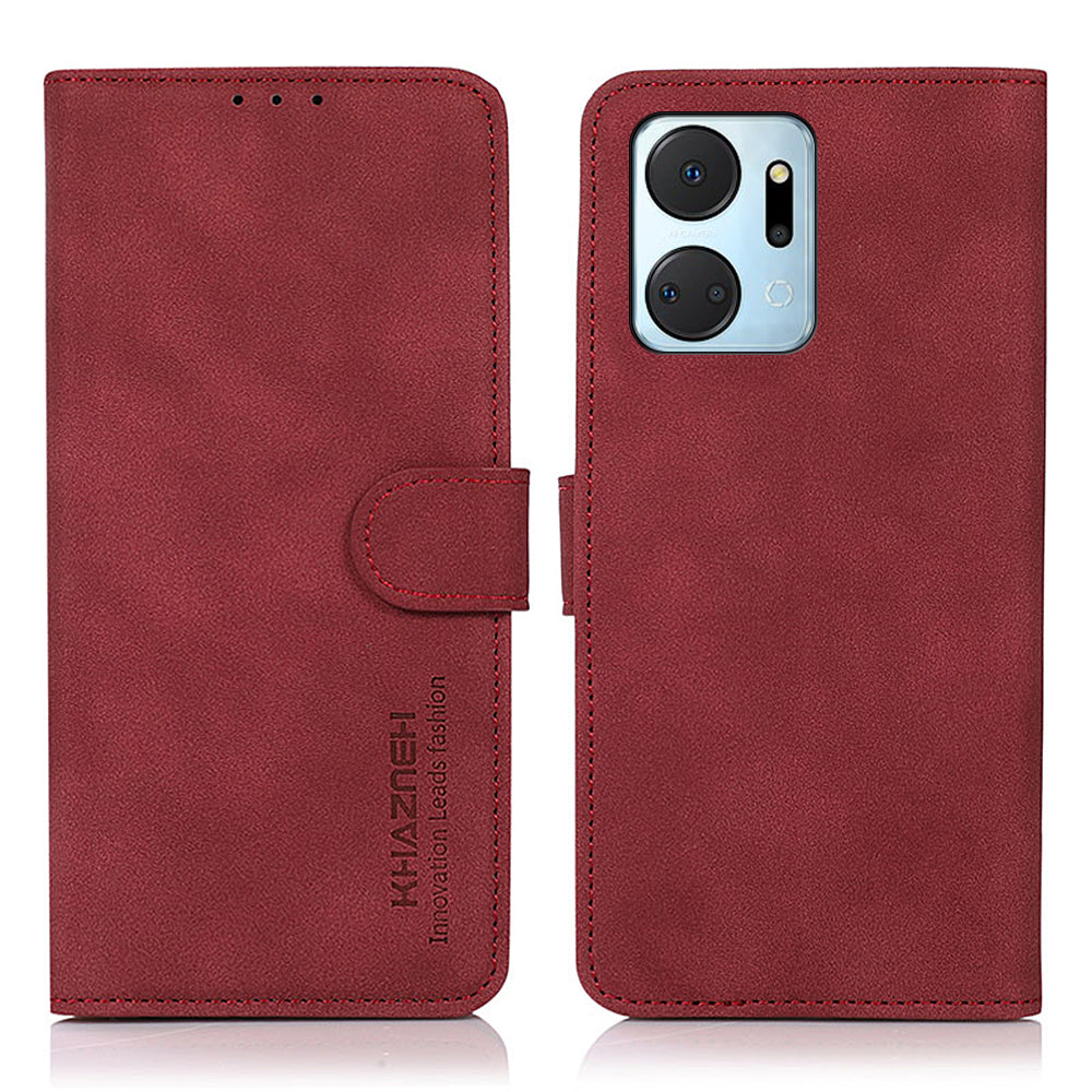 KHAZNEH For Honor X7a 5G Textured PU Leather Anti-drop Cover Cell Phone Wallet Case with Stand