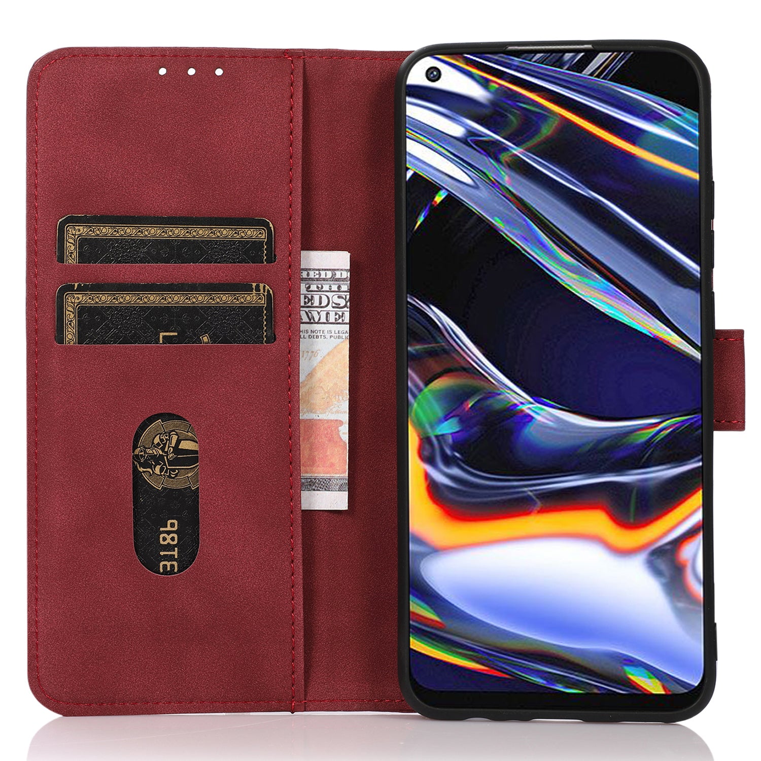 KHAZNEH For Honor X7a 5G Textured PU Leather Anti-drop Cover Cell Phone Wallet Case with Stand