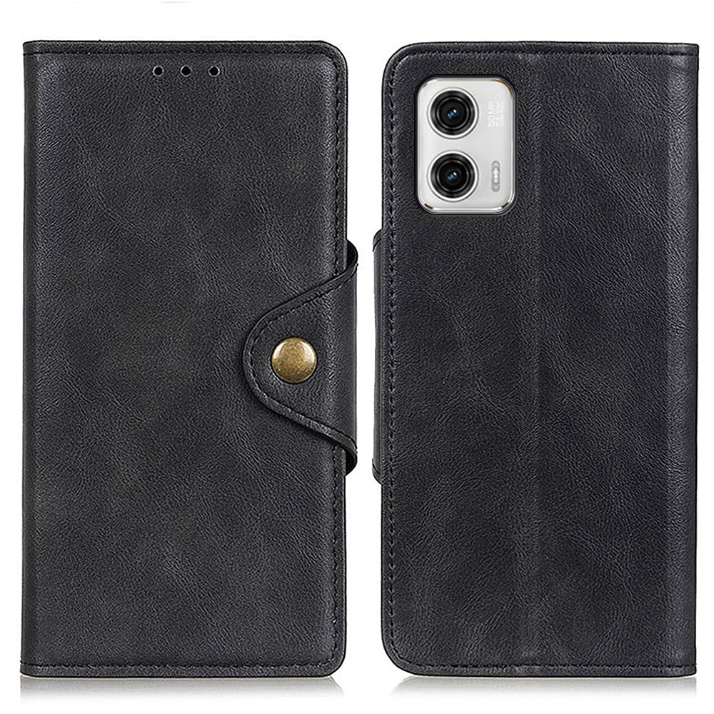 PU Leather Phone Case for Motorola Moto G73 5G Brass Buckle Wallet Stand Protective Cover