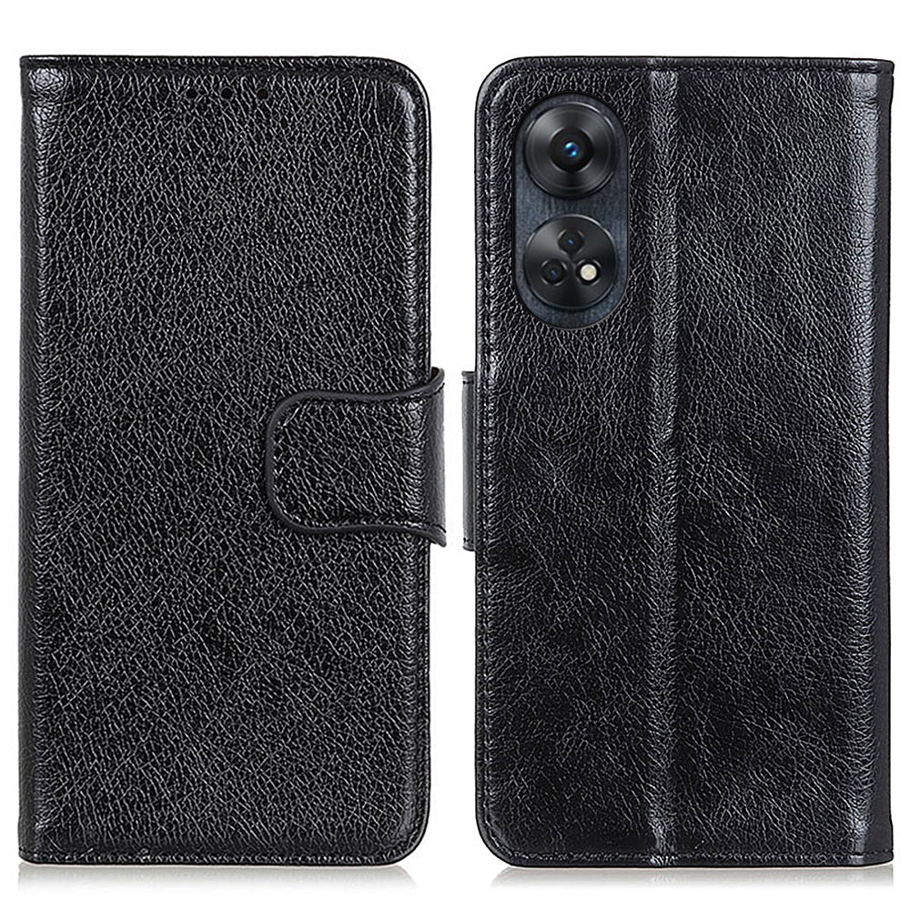 For Oppo Reno8 T 4G Nappa Texture Split Leather Folding Stand Wallet Case Cell Phone Shockproof Cover