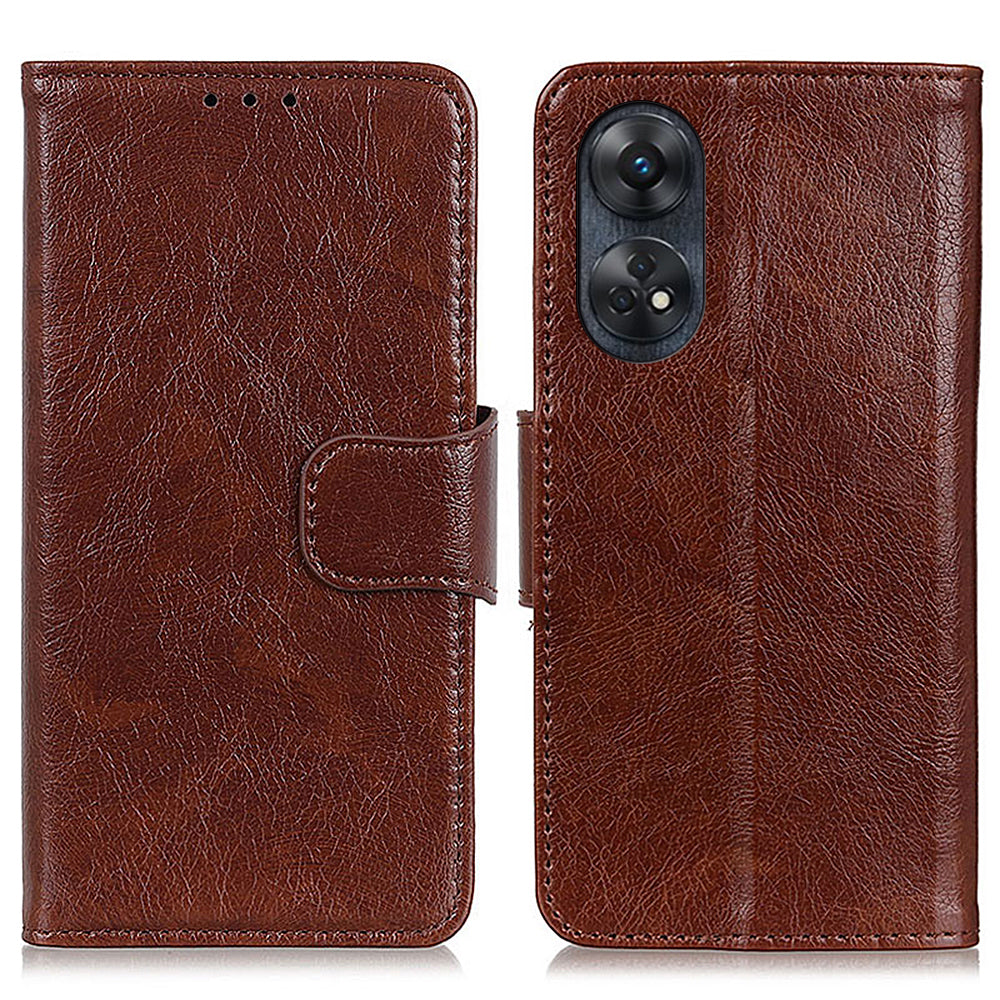 For Oppo Reno8 T 4G Nappa Texture Split Leather Folding Stand Wallet Case Cell Phone Shockproof Cover