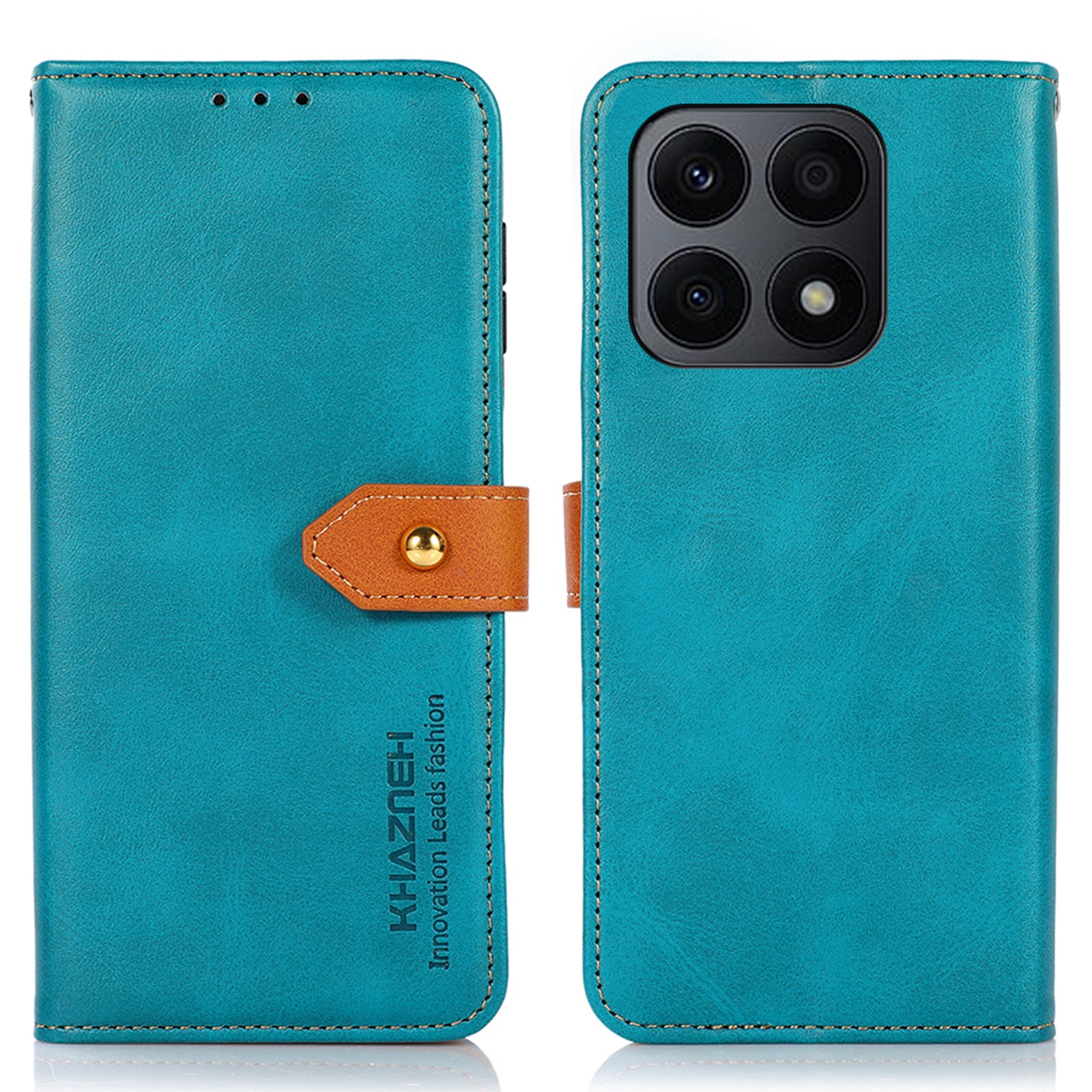 KHAZNEH For Honor X8a 4G PU Leather Wallet Cover Stand Cowhide Texture Gold Button Clasp Phone Case