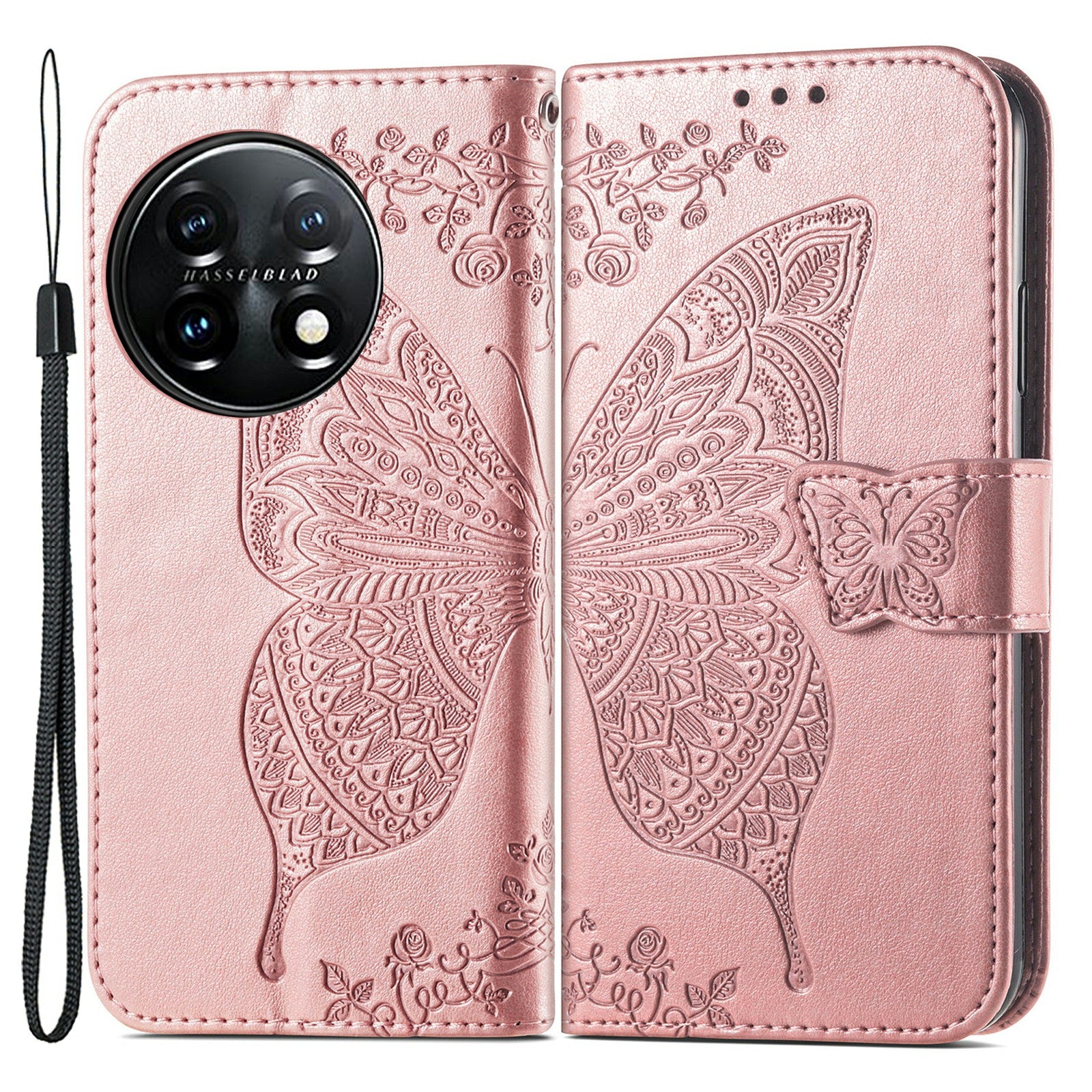 For OnePlus 11 5G PU Leather Shockproof Phone Case Imprinted Butterfly Flip Stand Wallet Cover