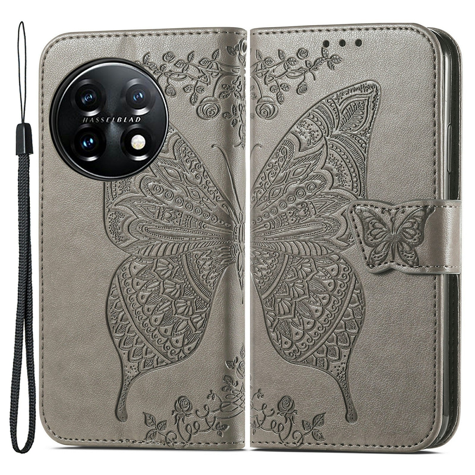 For OnePlus 11 5G PU Leather Shockproof Phone Case Imprinted Butterfly Flip Stand Wallet Cover