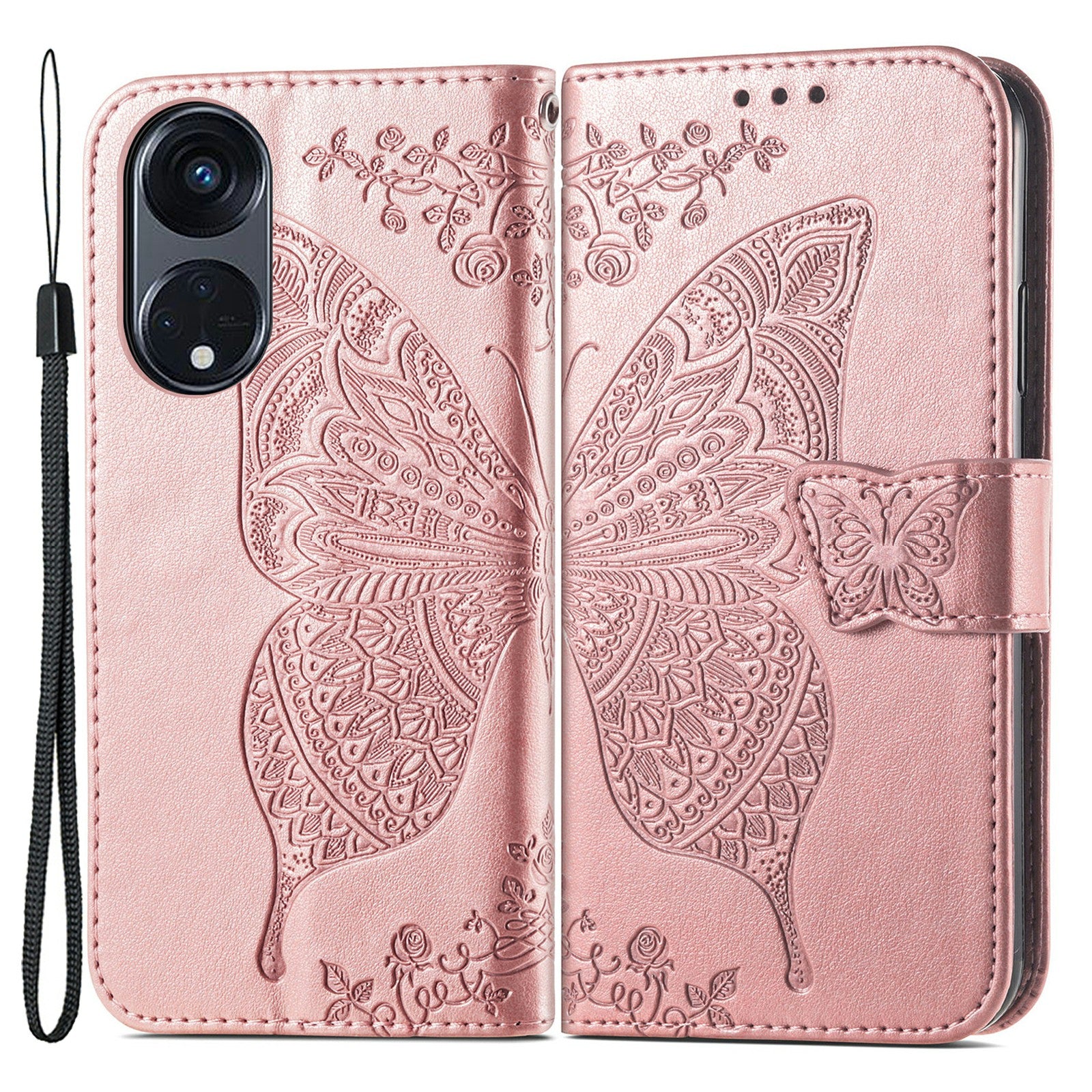 For Oppo Reno8 T 5G A1 Pro 5G PU Leather Wallet Phone Case Butterfly Imprinted Folding Stand Cover