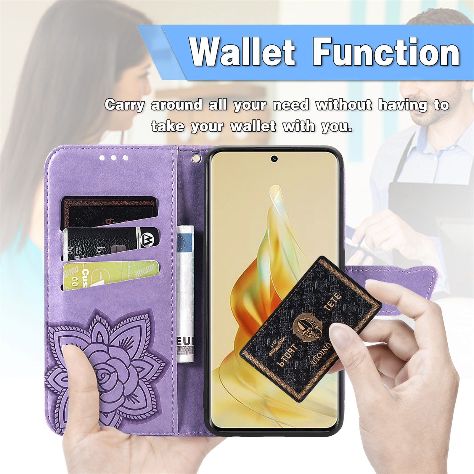 For Oppo Reno8 T 5G A1 Pro 5G PU Leather Wallet Phone Case Butterfly Imprinted Folding Stand Cover