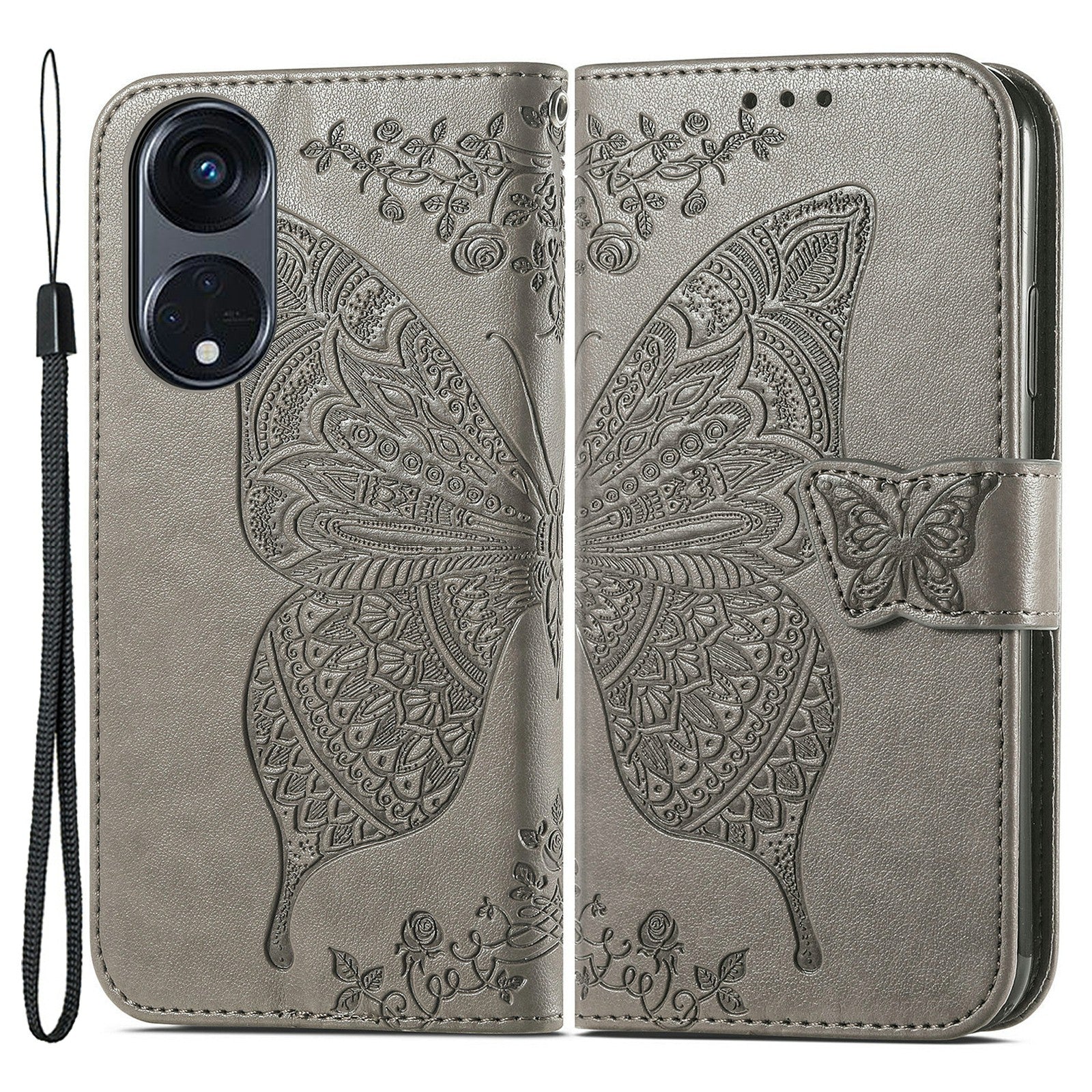 For Oppo Reno8 T 5G A1 Pro 5G PU Leather Wallet Phone Case Butterfly Imprinted Folding Stand Cover