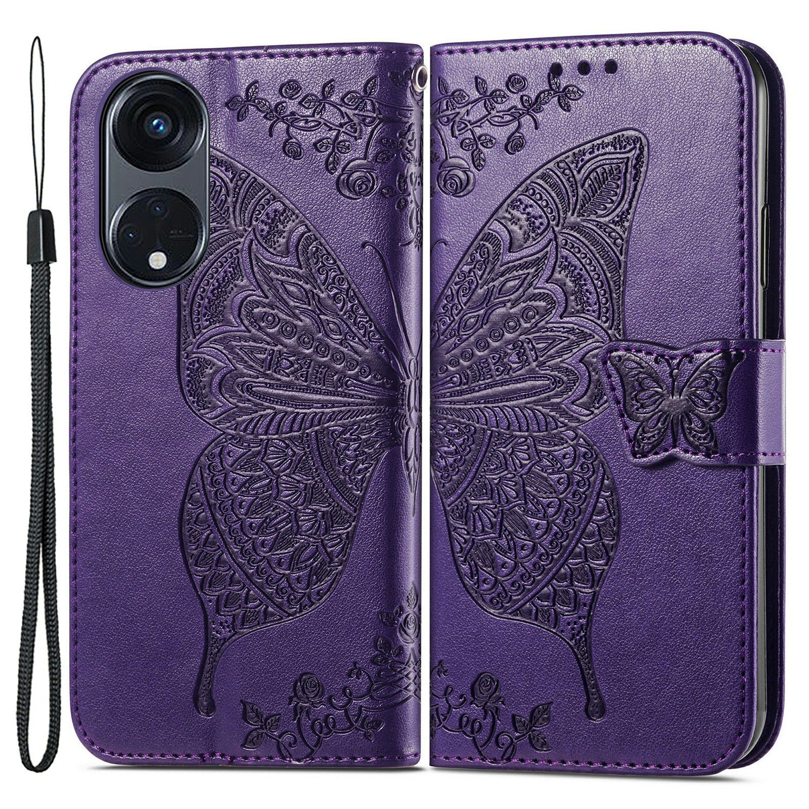 For Oppo Reno8 T 5G A1 Pro 5G PU Leather Wallet Phone Case Butterfly Imprinted Folding Stand Cover