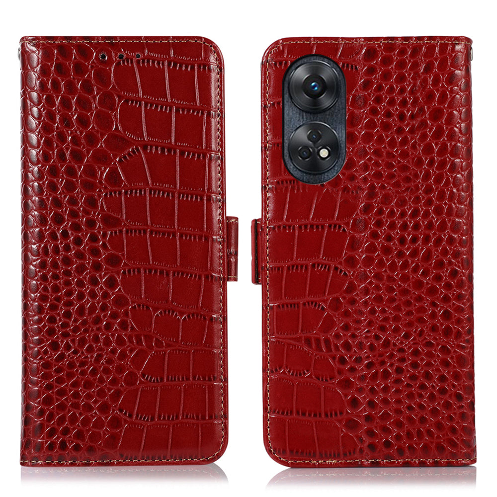 Phone Wallet Case for Oppo Reno8 T 4G RFID Blocking Stand Genuine Cowhide Leather Phone Cover