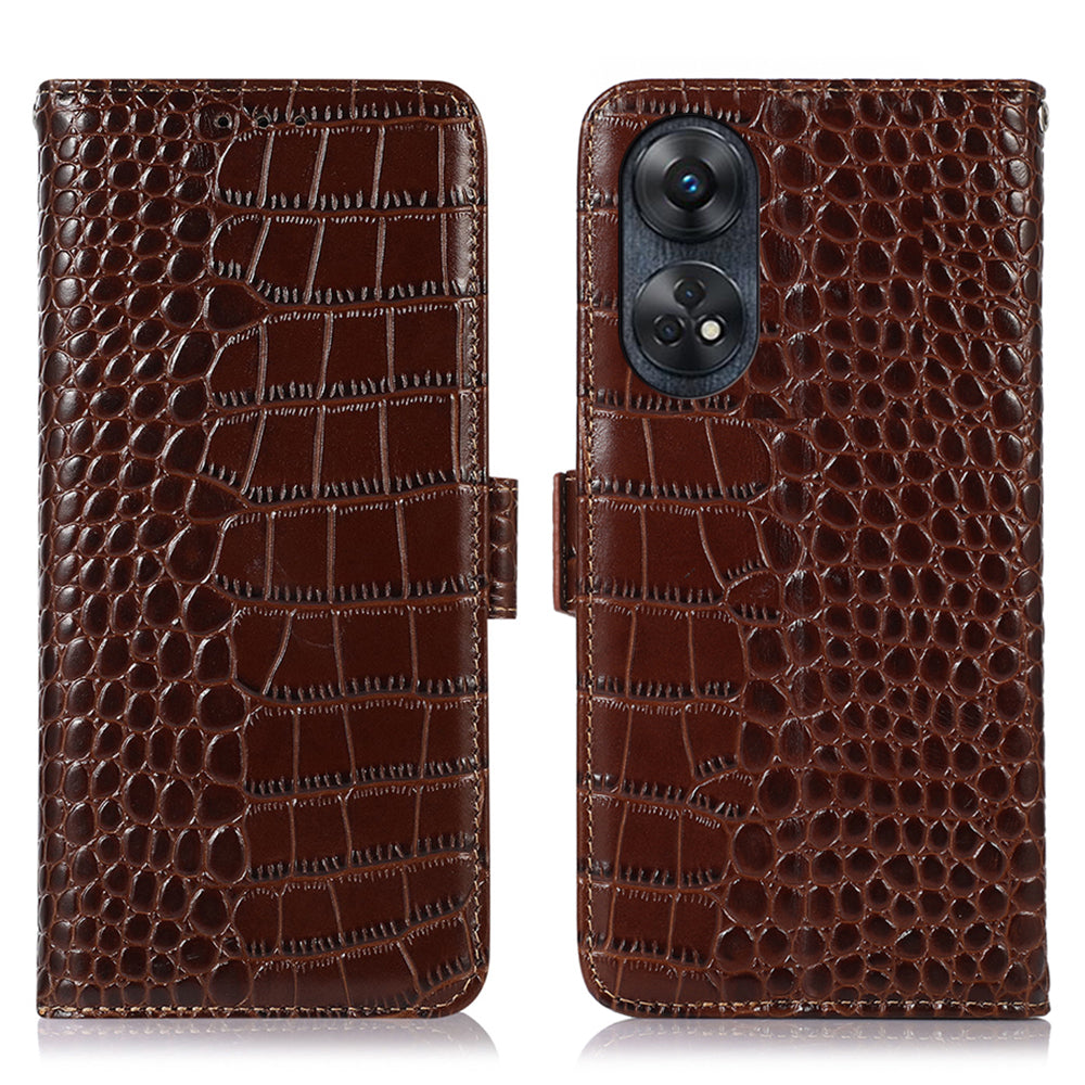 Phone Wallet Case for Oppo Reno8 T 4G RFID Blocking Stand Genuine Cowhide Leather Phone Cover