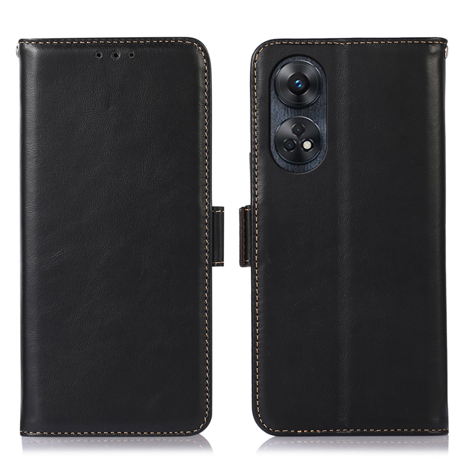 For Oppo Reno8 T 4G RFID Blocking Phone Wallet Case Genuine Cowhide Leather Stand Phone Cover