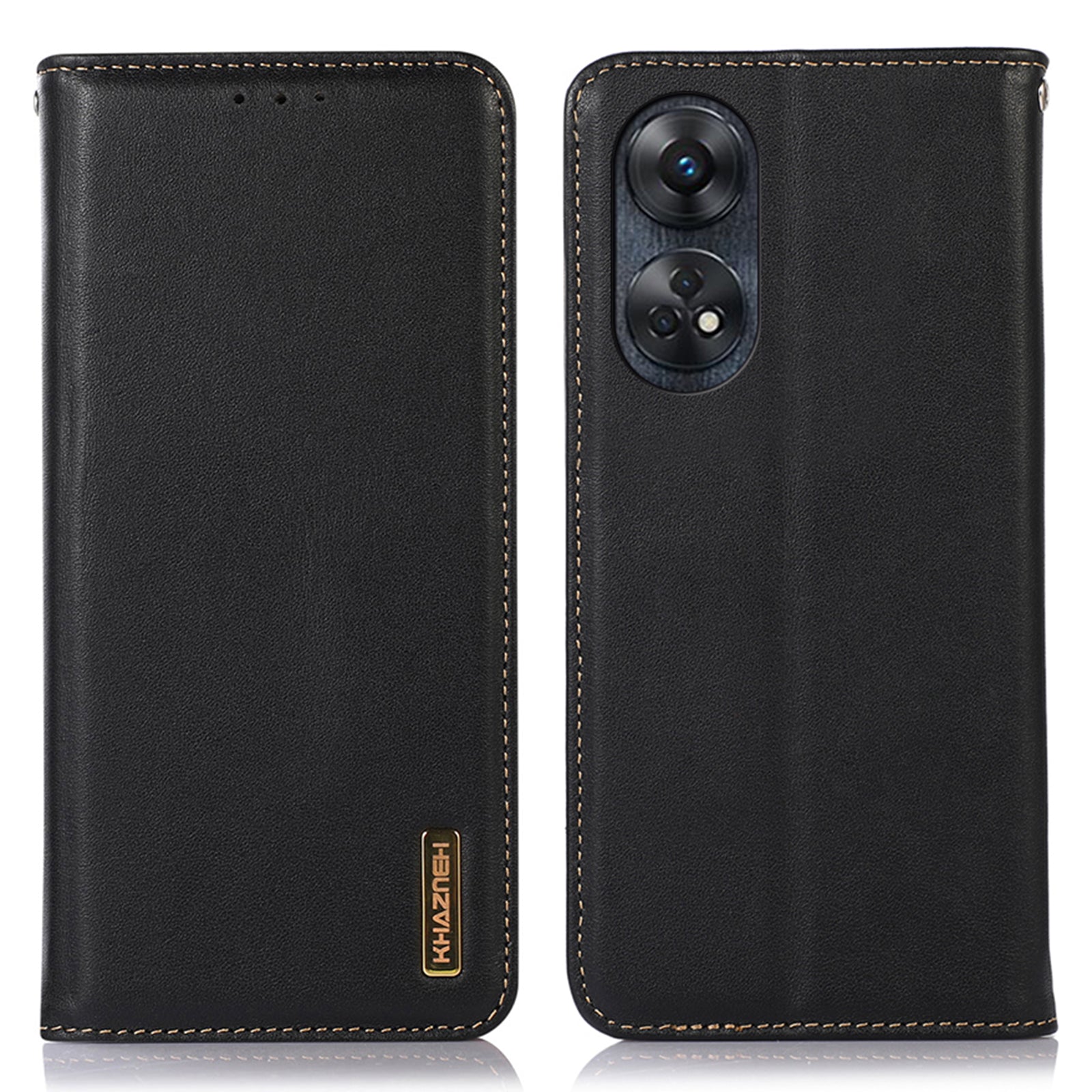 KHAZNEH Phone Wallet Cover for Oppo Reno8 T 4G RFID Blocking Genuine Cowhide Leather Stand Phone Case