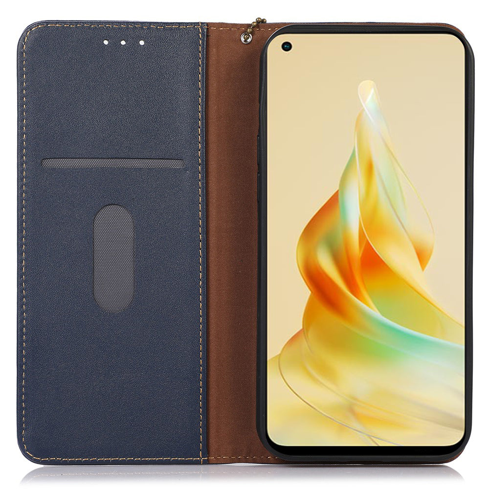 KHAZNEH Phone Wallet Cover for Oppo Reno8 T 4G RFID Blocking Genuine Cowhide Leather Stand Phone Case