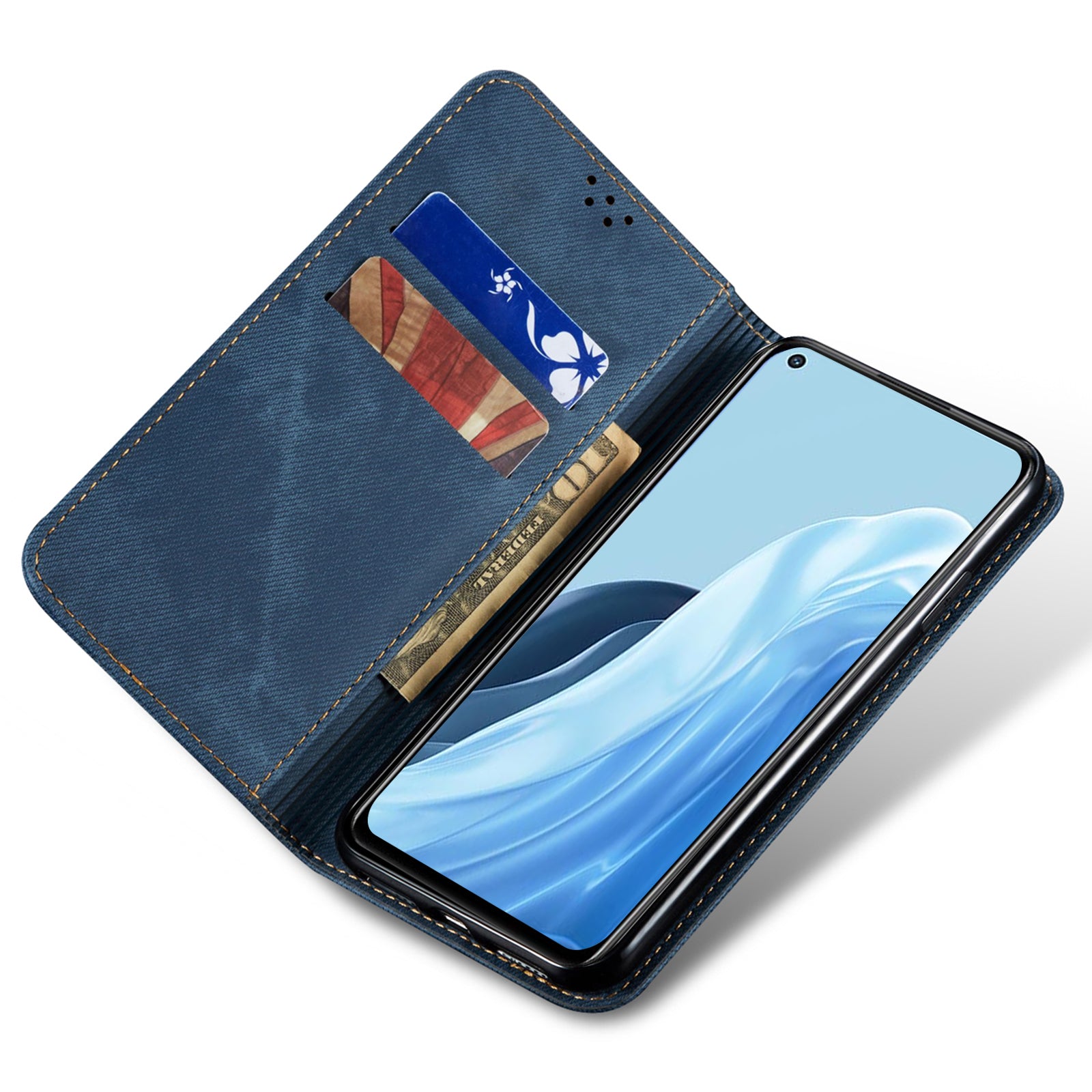 Phone Case for Oppo A1 Pro 5G Reno8 T 5G Jeans Cloth Texture Stand Wallet Leather Phone Cover