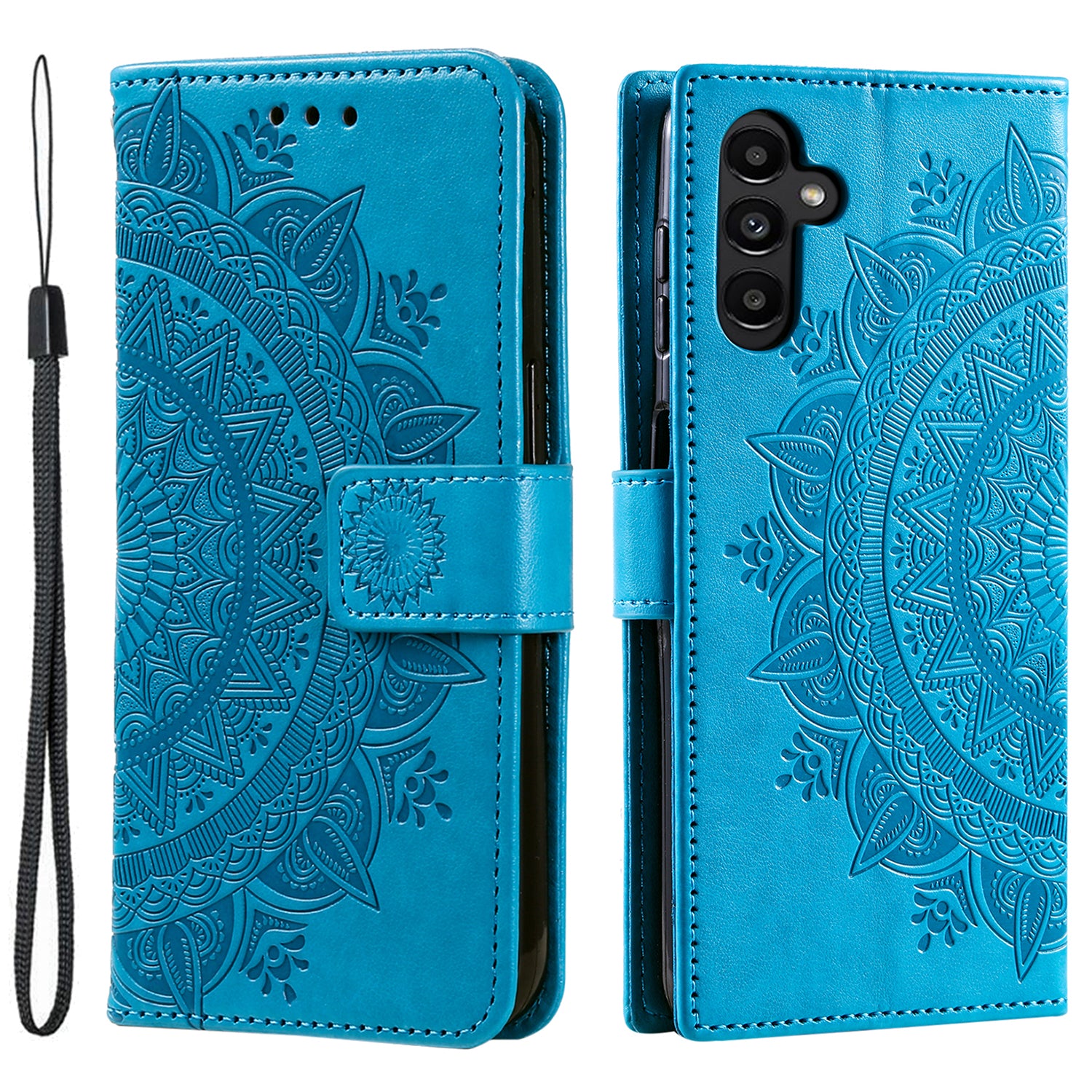 For Samsung Galaxy A24 4G PU Leather Wallet Phone Case Imprinted Mandala Flower Pattern Stand Cover