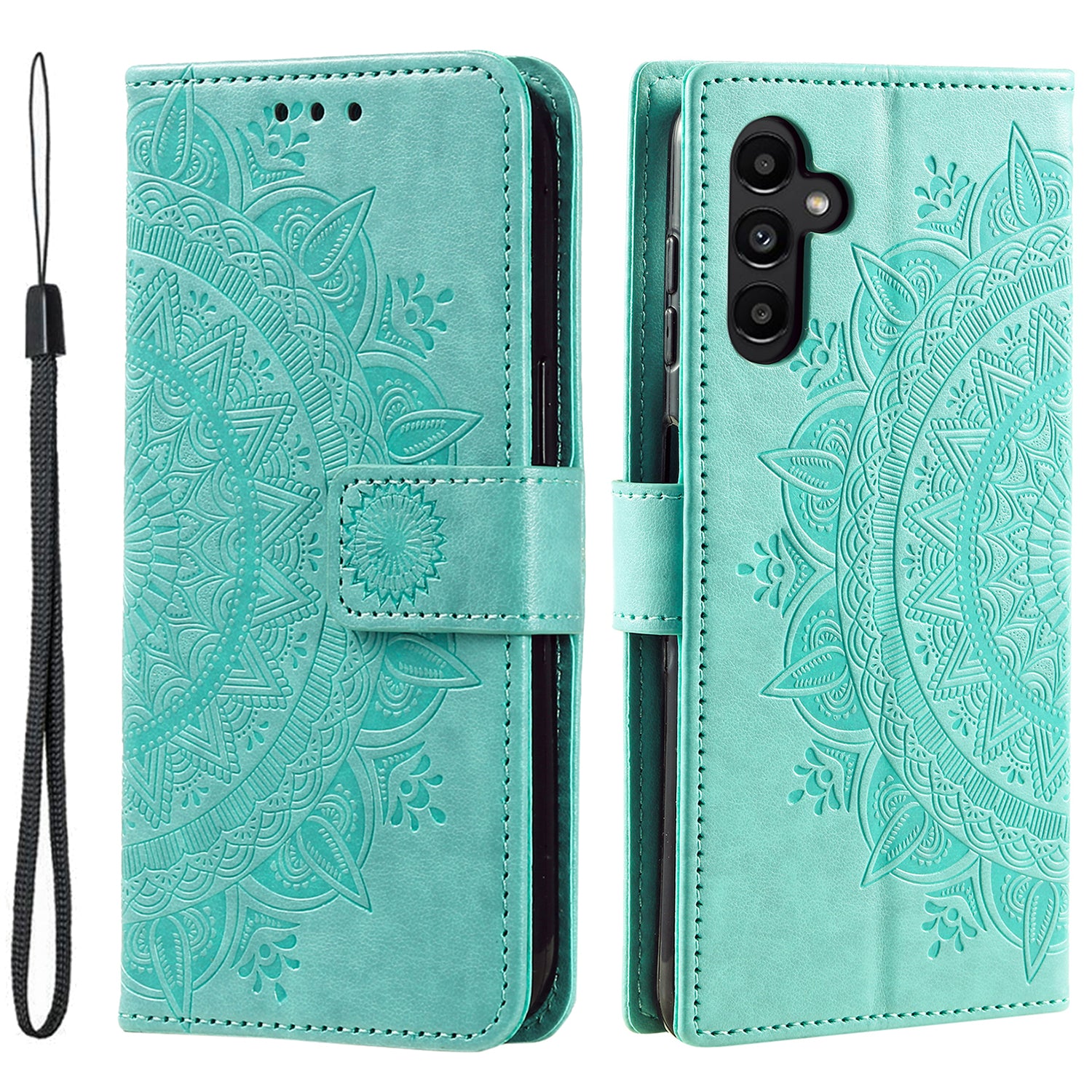 For Samsung Galaxy A24 4G PU Leather Wallet Phone Case Imprinted Mandala Flower Pattern Stand Cover