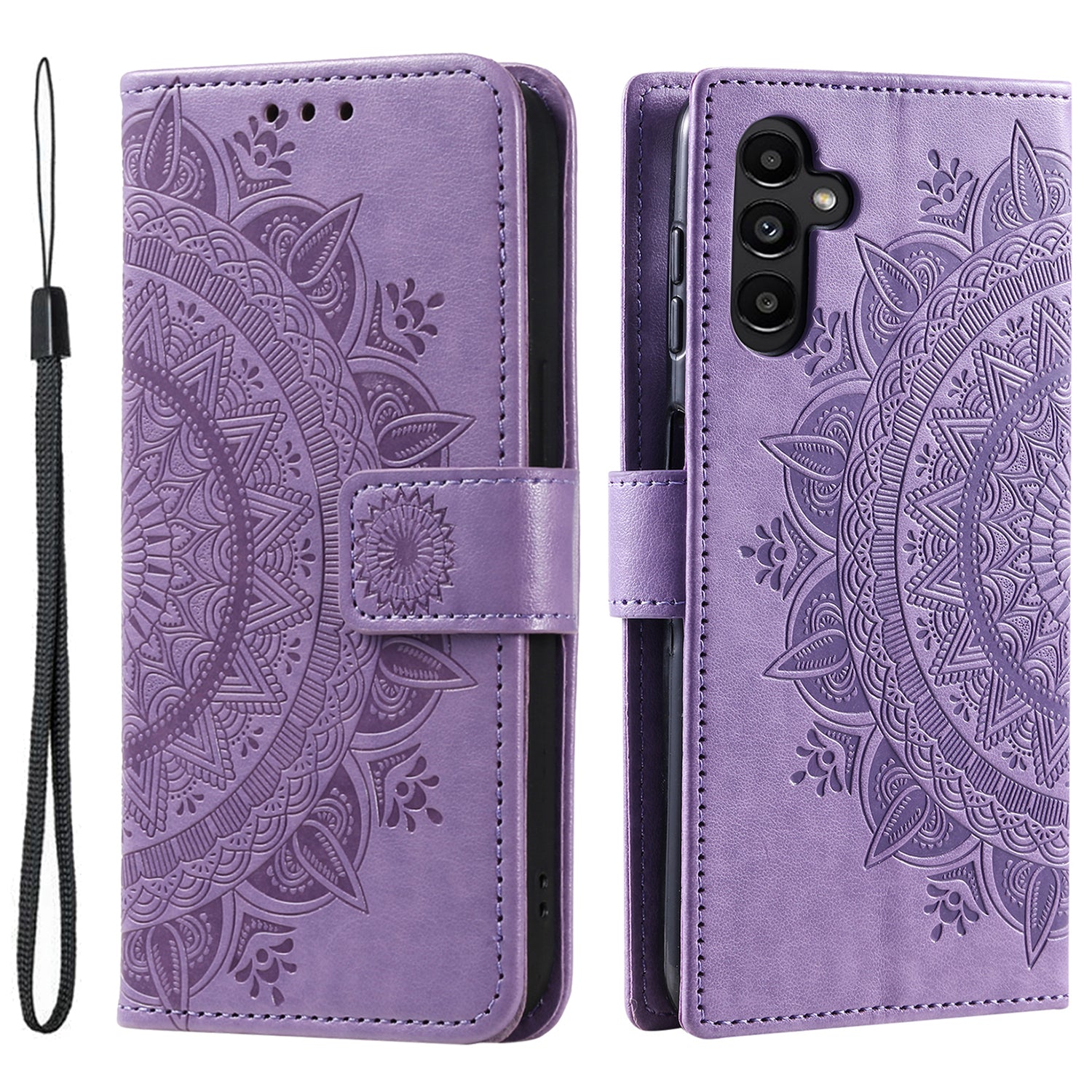 Til Samsung Galaxy A24 4G PU læder pung telefon etui med trykt mandala blomstermønster stativ cover