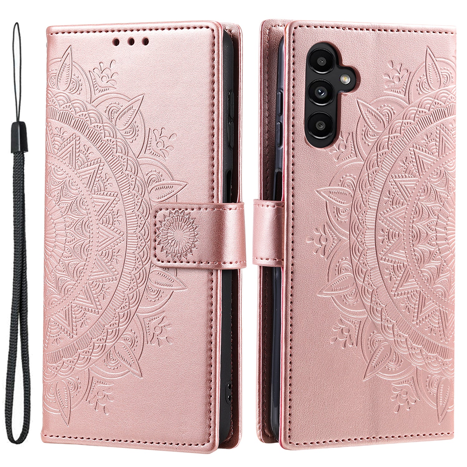For Samsung Galaxy A24 4G PU Leather Wallet Phone Case Imprinted Mandala Flower Pattern Stand Cover