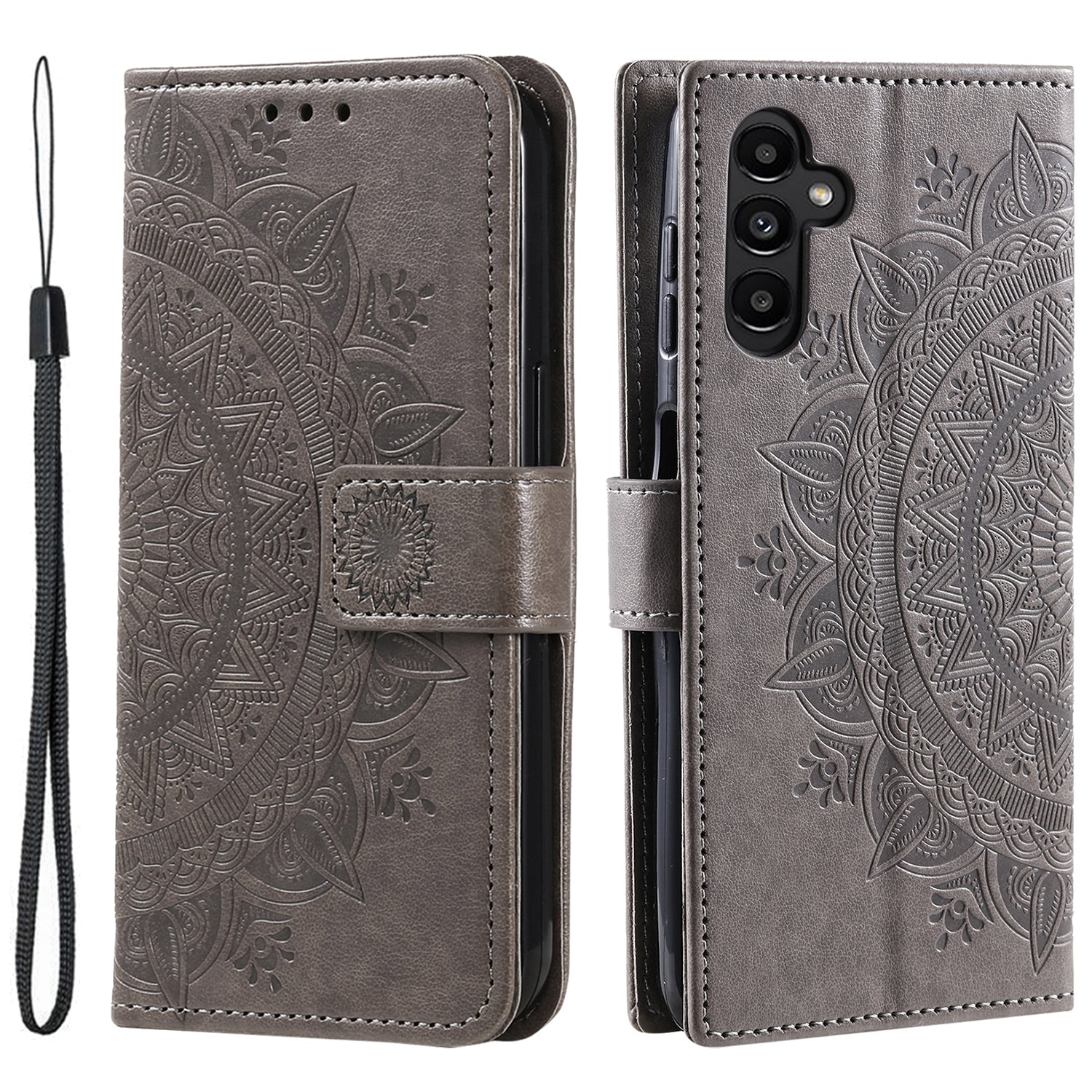 For Samsung Galaxy A24 4G PU Leather Wallet Phone Case Imprinted Mandala Flower Pattern Stand Cover