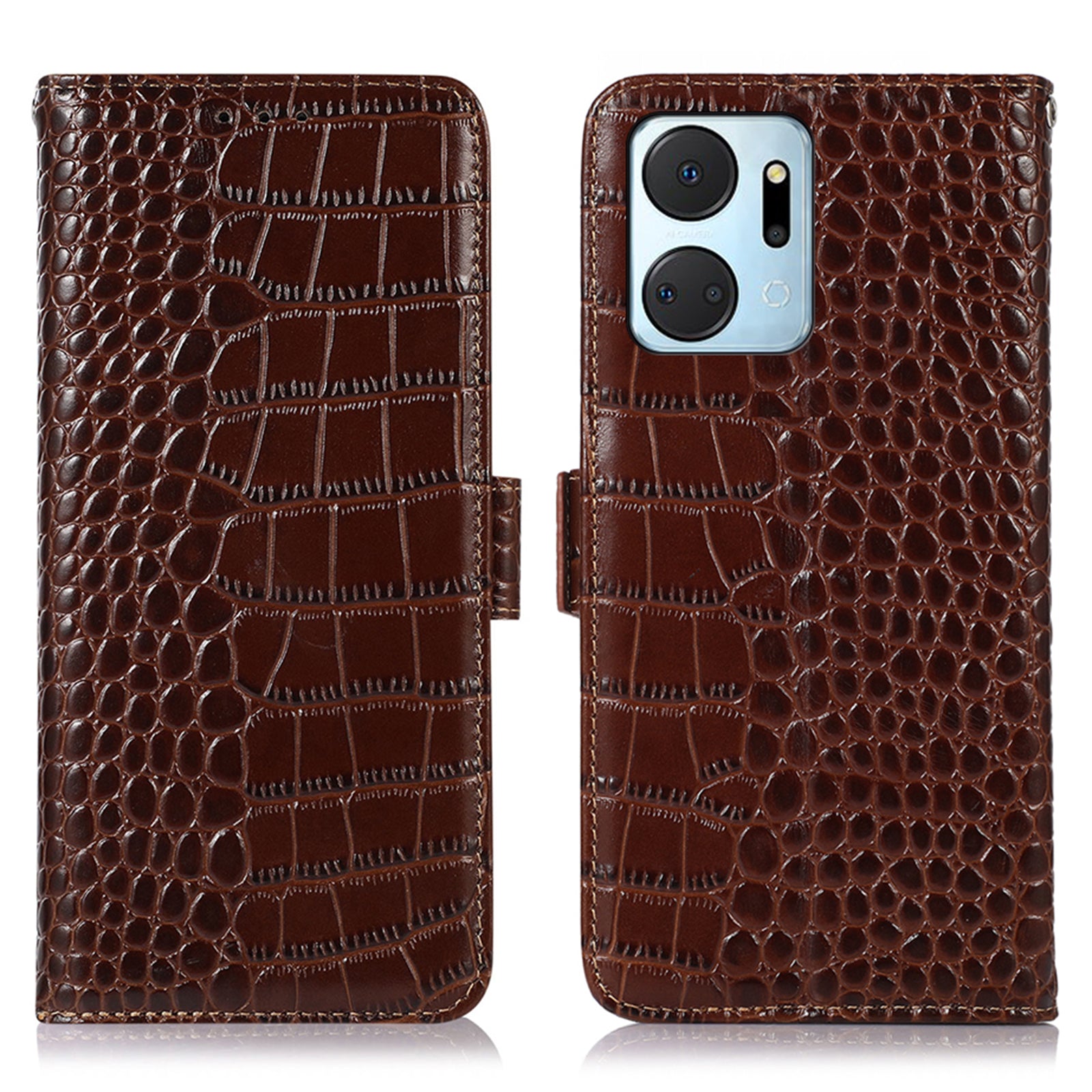 Genuine Cowhide Leather Phone Case for Honor X7a 4G RFID Blocking Wallet Stand Phone Cover