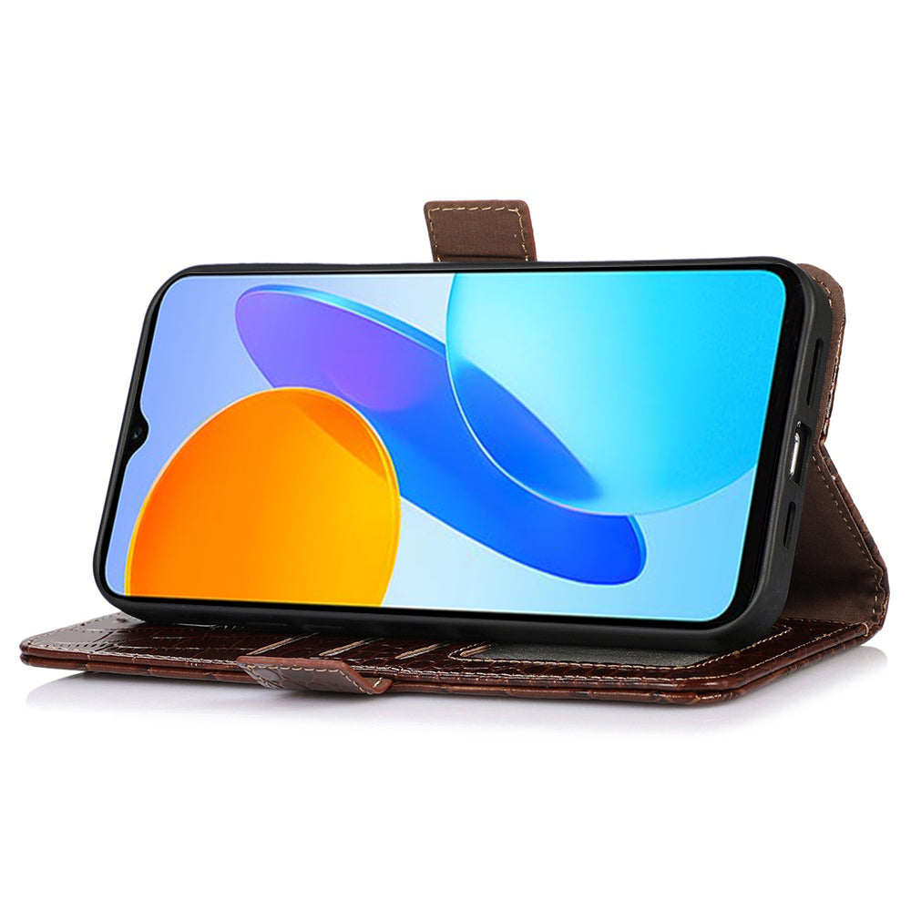 Genuine Cowhide Leather Phone Case for Honor X7a 4G RFID Blocking Wallet Stand Phone Cover