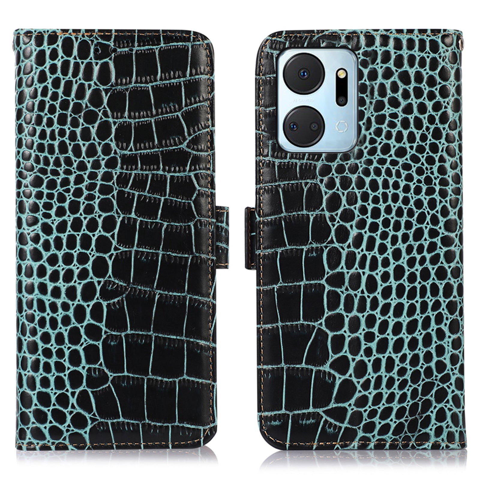 Genuine Cowhide Leather Phone Case for Honor X7a 4G RFID Blocking Wallet Stand Phone Cover