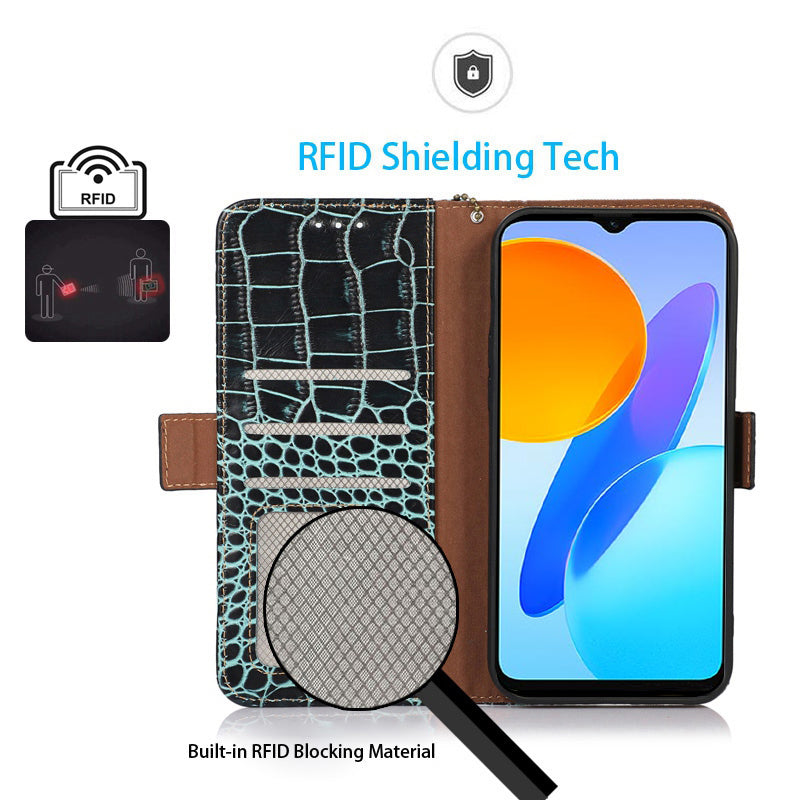 For Honor X9a 5G X40 5G Magic5 Lite 5G RFID Blocking Wallet Phone Cover Genuine Cowhide Leather Stand Case