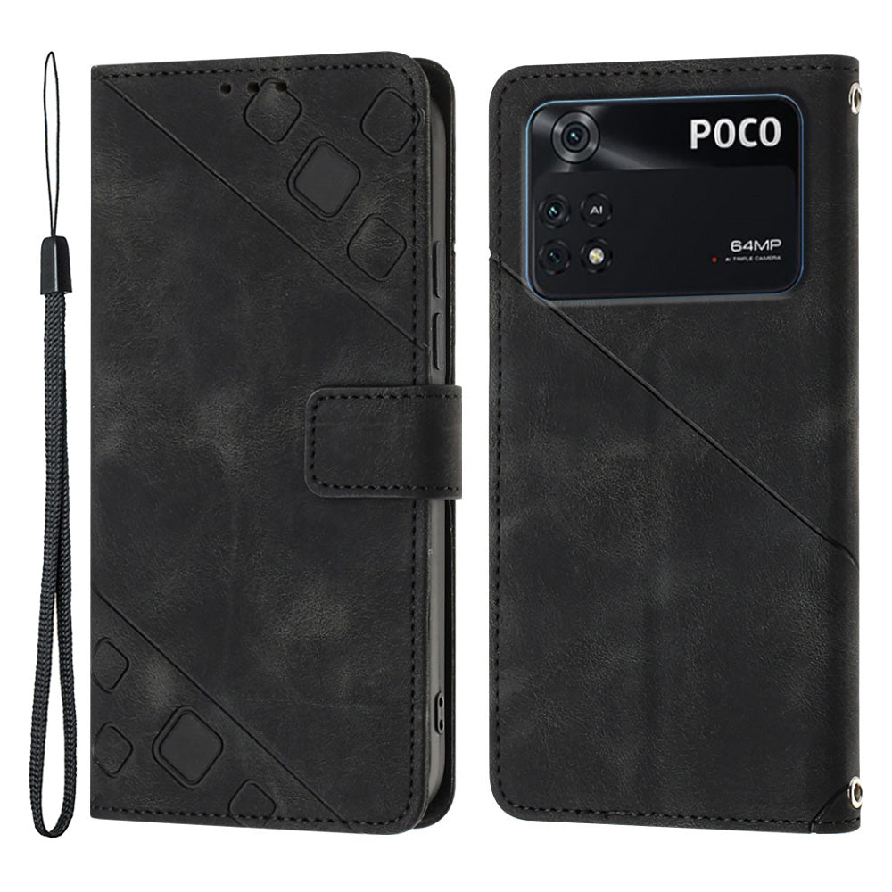 Leather Phone Case For Xiaomi Poco M4 Pro 4G PT005 YB Imprinting Series-6 Stand Wallet Skin-friendly Anti-scratch Phone Cover