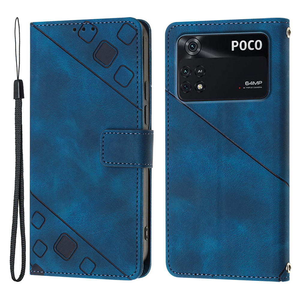 Leather Phone Case For Xiaomi Poco M4 Pro 4G PT005 YB Imprinting Series-6 Stand Wallet Skin-friendly Anti-scratch Phone Cover