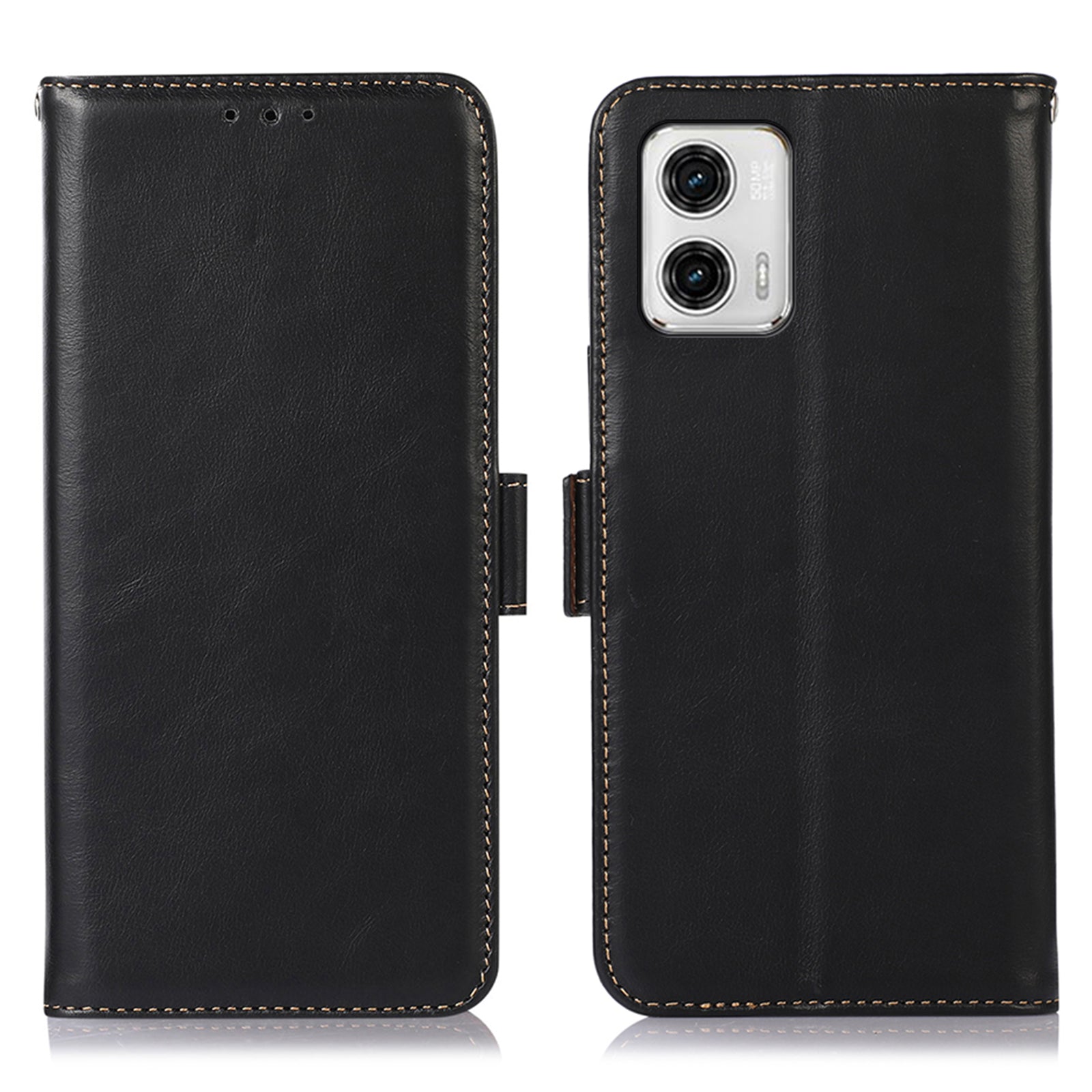 For Motorola Moto G73 5G RFID Blocking Phone Cover Genuine Cowhide Leather Case with Wallet Stand