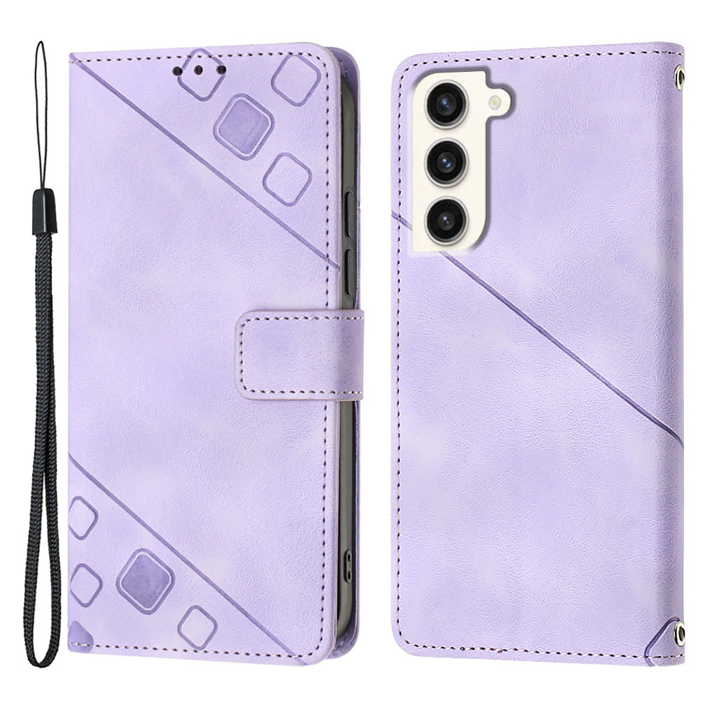 Protective Phone Cover For Samsung Galaxy S23 PT005 YB Imprinting Series-6 Skin Touch Leather Flip Wallet Case
