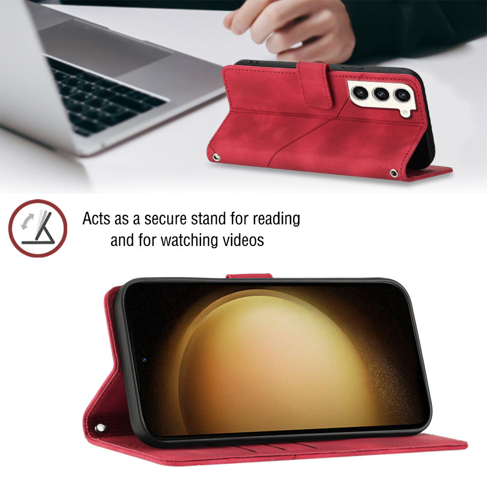 Protective Phone Cover For Samsung Galaxy S23 PT005 YB Imprinting Series-6 Skin Touch Leather Flip Wallet Case
