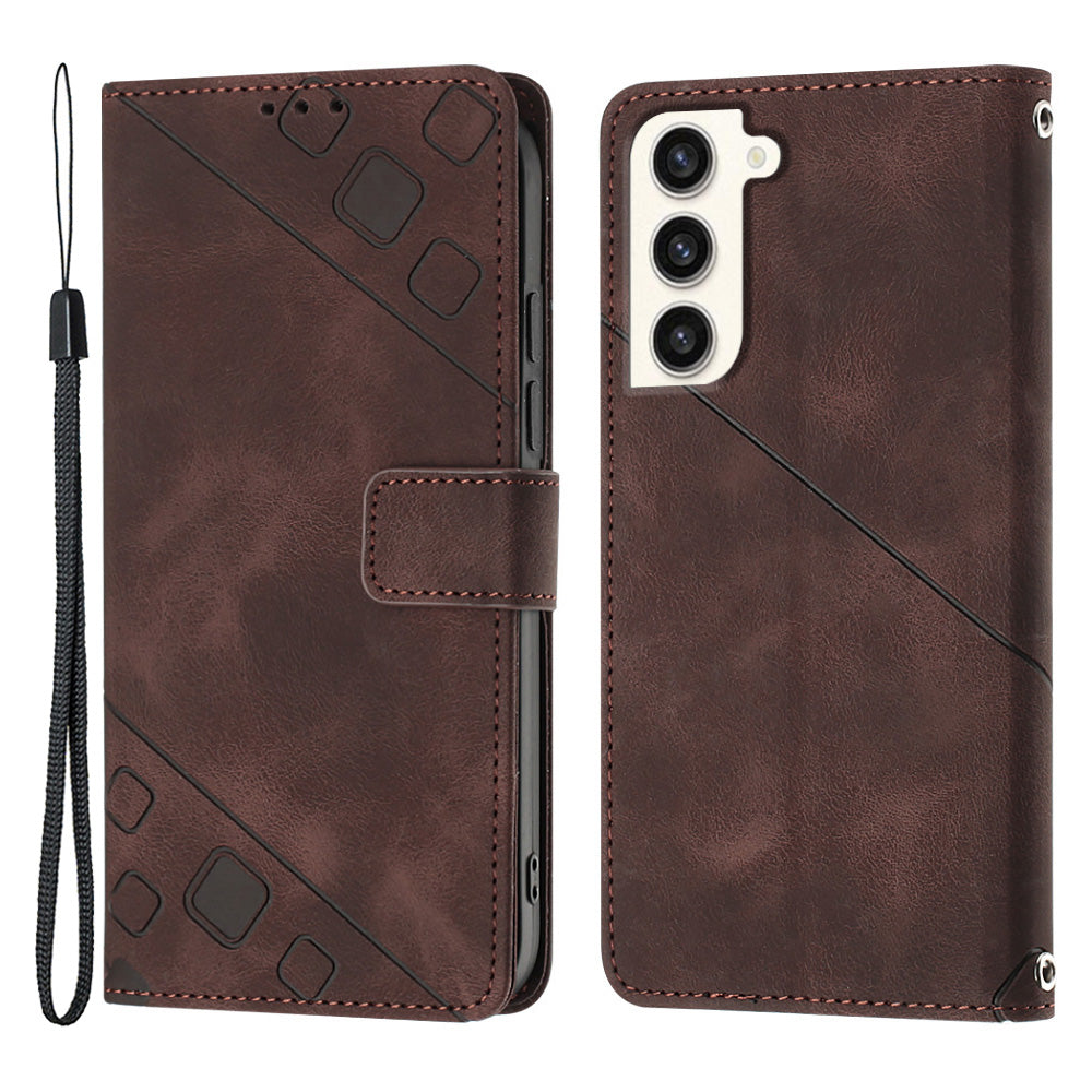 Protective Phone Cover For Samsung Galaxy S23 PT005 YB Imprinting Series-6 Skin Touch Leather Flip Wallet Case
