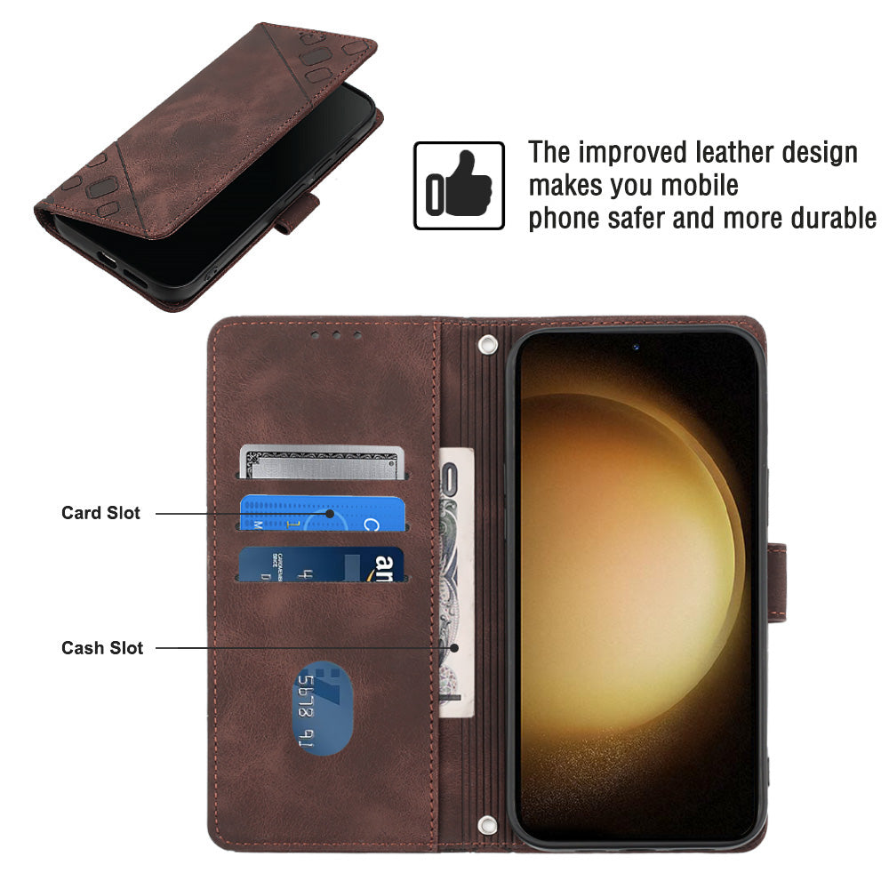 Protective Phone Cover For Samsung Galaxy S23 PT005 YB Imprinting Series-6 Skin Touch Leather Flip Wallet Case