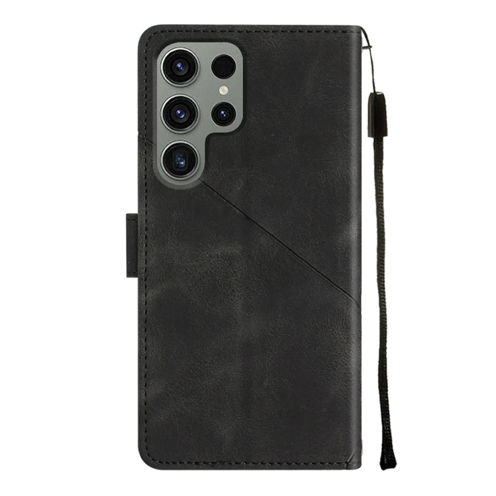 PT005 YB Imprinting Series-6 PU Leather Phone Case for Samsung Galaxy S23 Ultra Flip Folio Stand Wallet Cover