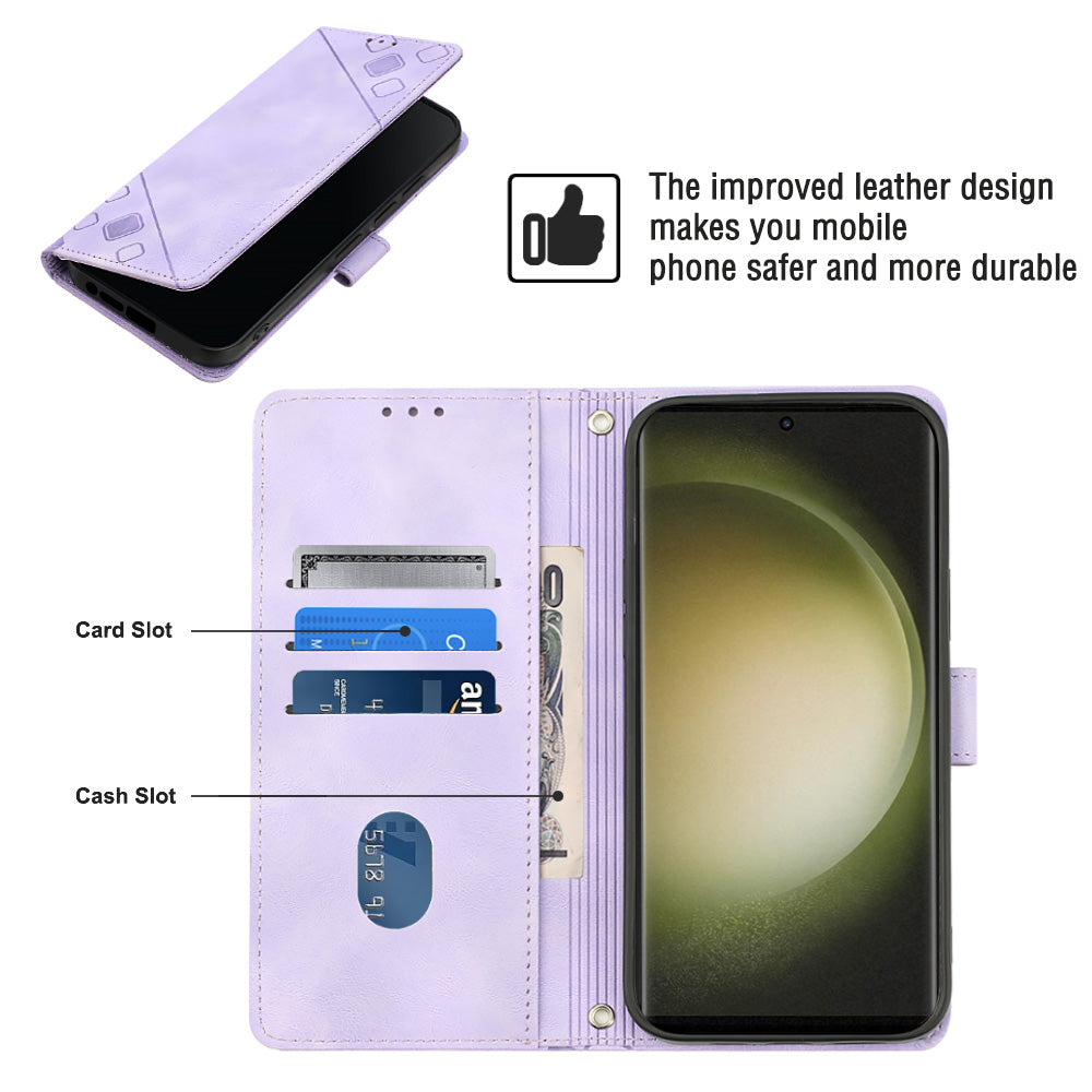 PT005 YB Imprinting Series-6 PU Leather Phone Case for Samsung Galaxy S23 Ultra Flip Folio Stand Wallet Cover