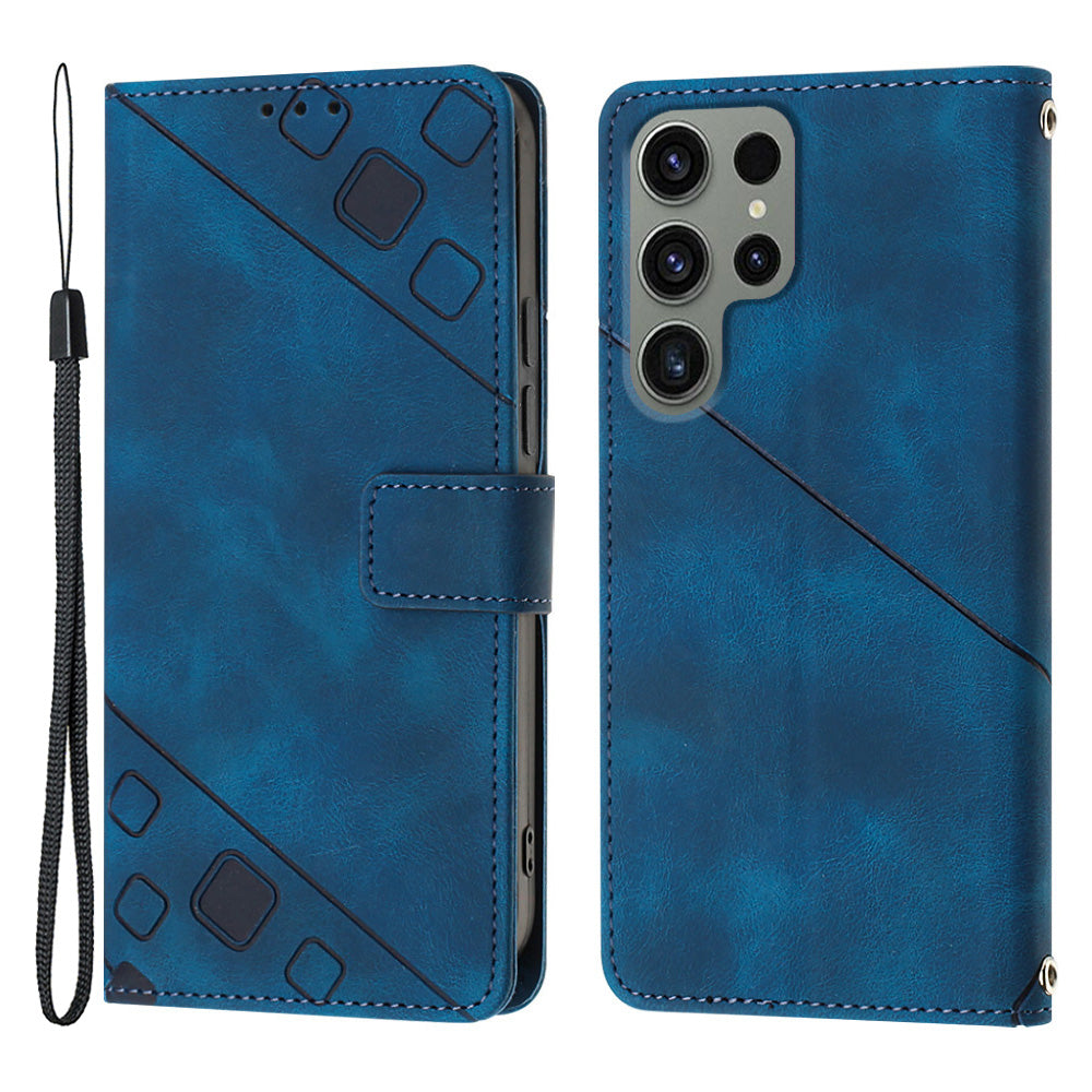 PT005 YB Imprinting Series-6 PU Leather Phone Case for Samsung Galaxy S23 Ultra Flip Folio Stand Wallet Cover