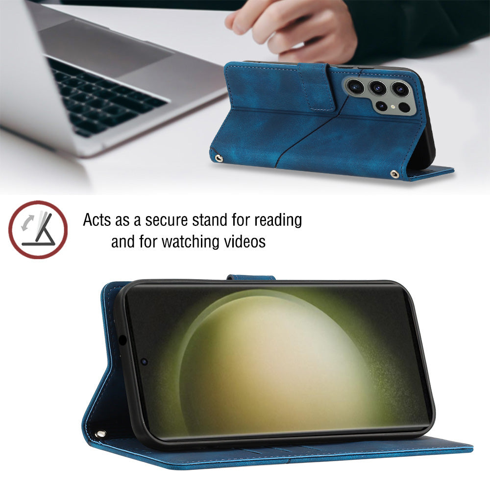 PT005 YB Imprinting Series-6 PU Leather Phone Case for Samsung Galaxy S23 Ultra Flip Folio Stand Wallet Cover
