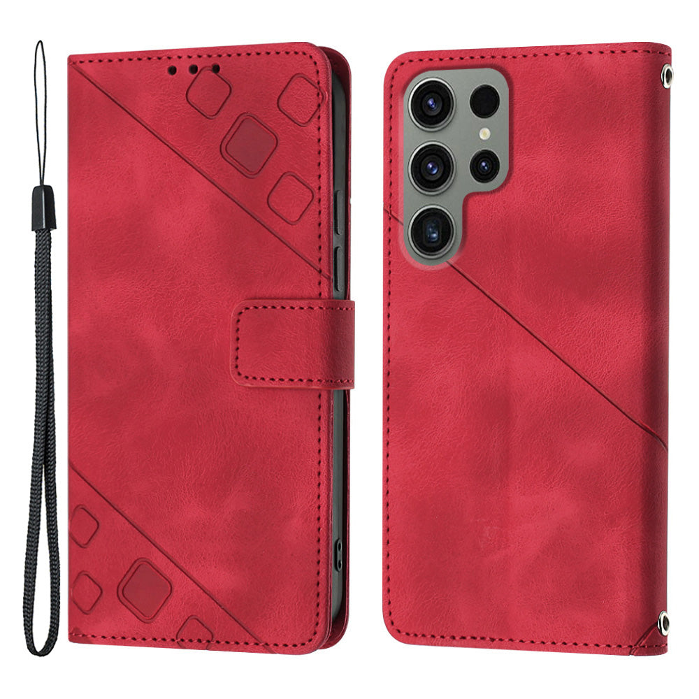 PT005 YB Imprinting Series-6 PU Leather Phone Case for Samsung Galaxy S23 Ultra Flip Folio Stand Wallet Cover