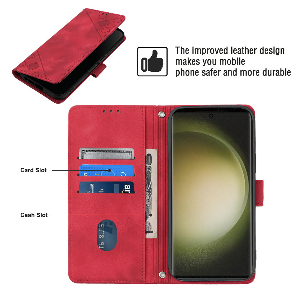 PT005 YB Imprinting Series-6 PU Leather Phone Case for Samsung Galaxy S23 Ultra Flip Folio Stand Wallet Cover