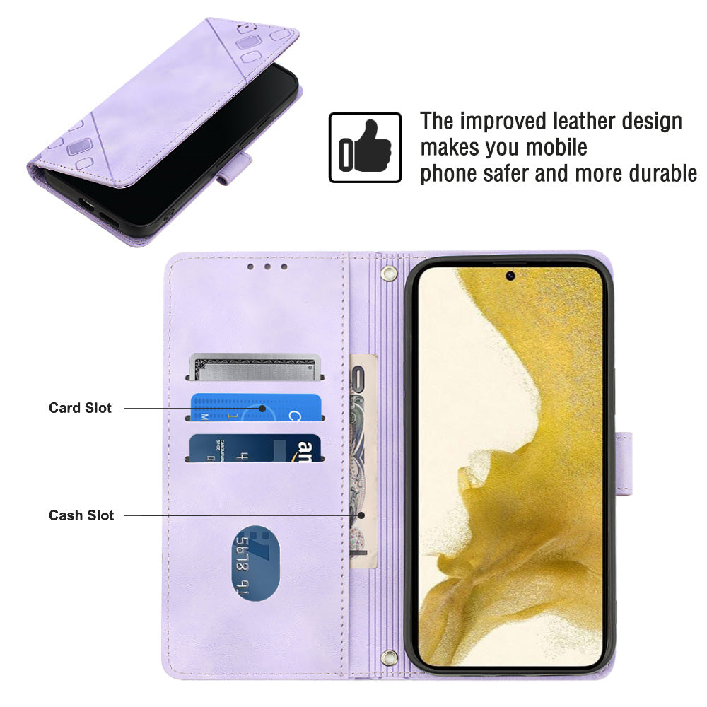 For Samsung Galaxy S22 5G PT005 YB Imprinting Series-6 Full Protection Leather Cell Phone Case with Stand Wallet Skin-friendly Cover