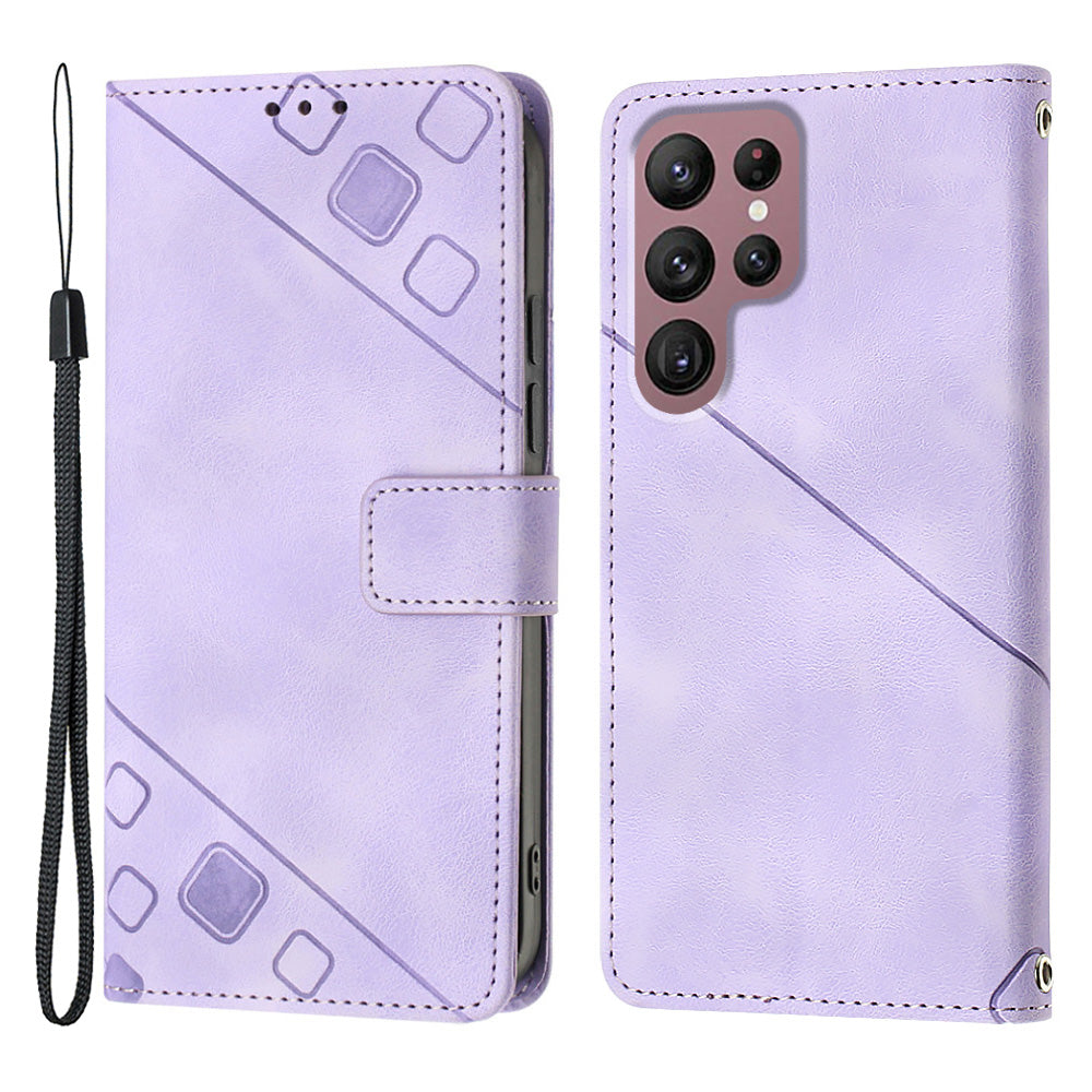 For Samsung Galaxy S22 Ultra 5G PT005 YB Imprinting Series-6 Leather Phone Case Stand Wallet Shockproof Flip Phone Cover