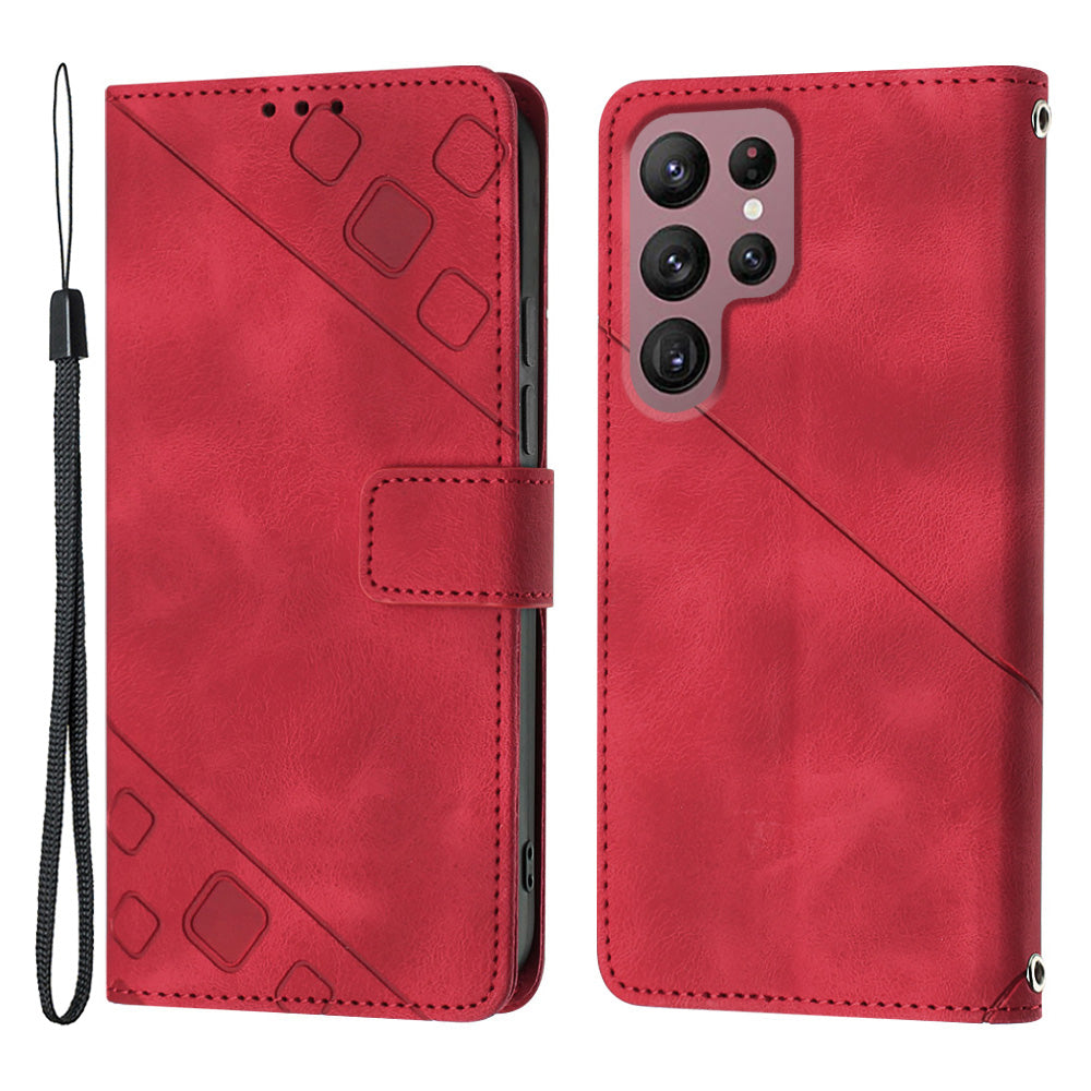 For Samsung Galaxy S22 Ultra 5G PT005 YB Imprinting Series-6 Leather Phone Case Stand Wallet Shockproof Flip Phone Cover