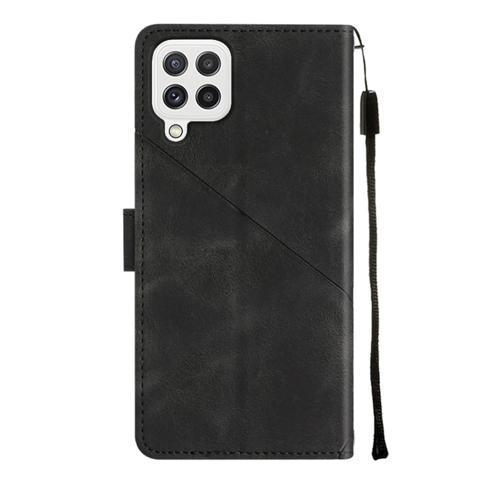 PT005 YB Imprinting Series-6 Leather Case for Samsung Galaxy A22 4G (EU Version) / M32 (Global Version) 4G / F22 / M22 Flip Stand Wallet Cover
