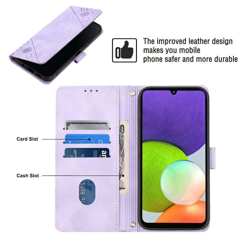 PT005 YB Imprinting Series-6 Leather Case for Samsung Galaxy A22 4G (EU Version) M32 (Global Version) 4G F22 M22 Flip Stand Wallet Cover