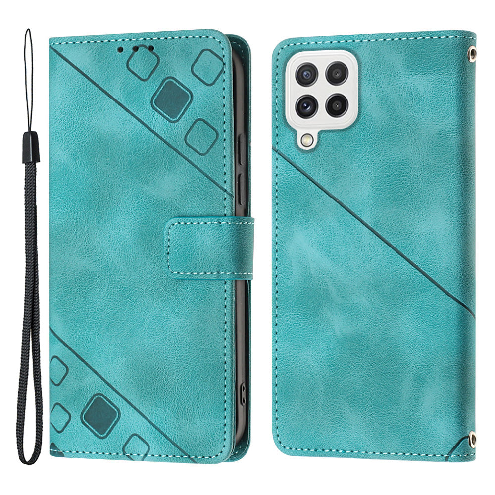 PT005 YB Imprinting Series-6 Leather Case for Samsung Galaxy A22 4G (EU Version) M32 (Global Version) 4G F22 M22 Flip Stand Wallet Cover