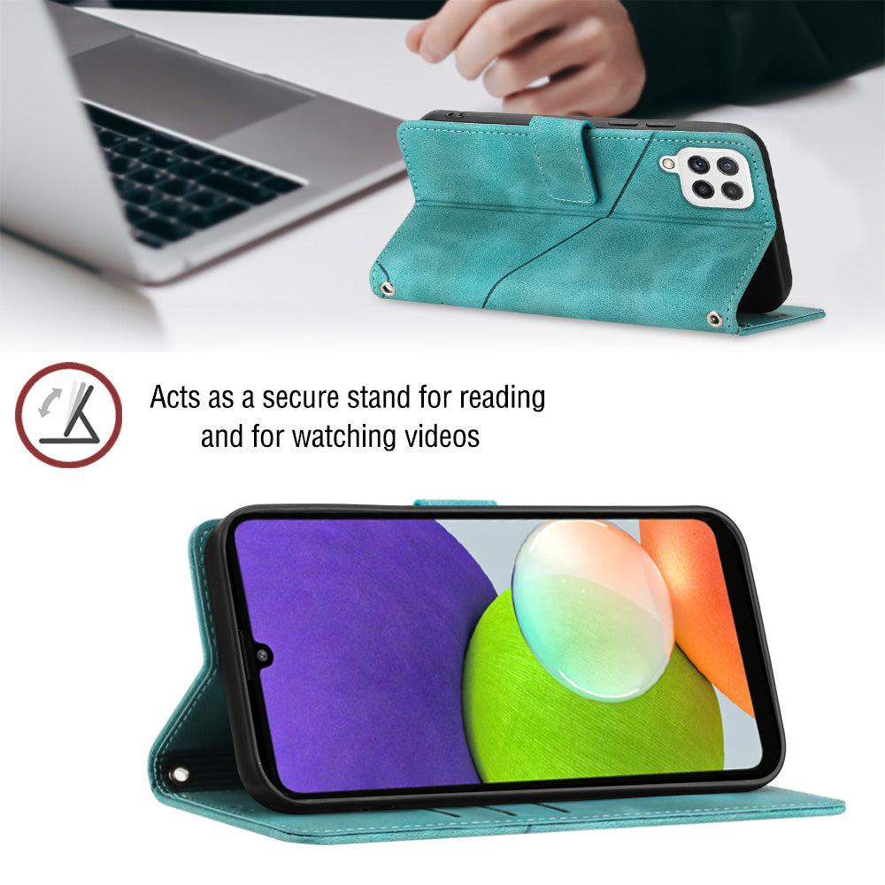 PT005 YB Imprinting Series-6 Leather Case for Samsung Galaxy A22 4G (EU Version) M32 (Global Version) 4G F22 M22 Flip Stand Wallet Cover